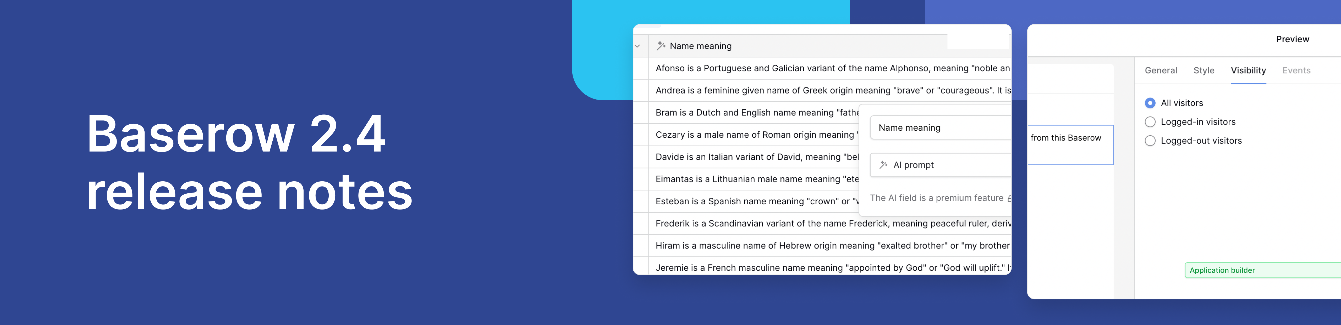 Baserow 2.4: Button field, Go to node, graphs, AI & more