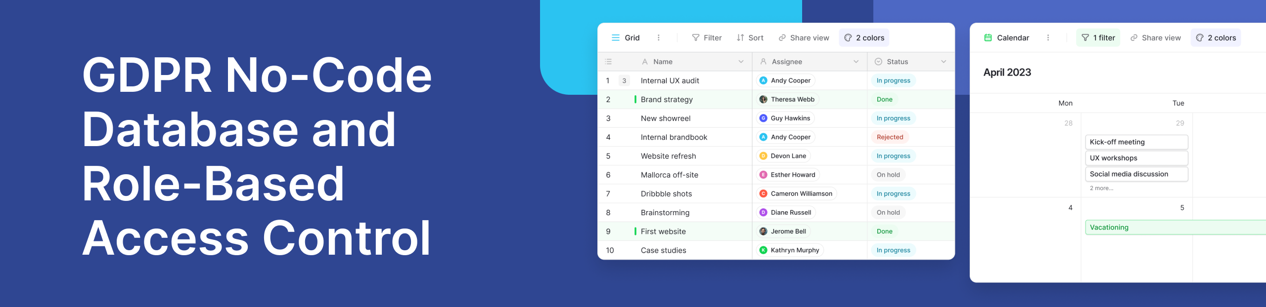 GDPR No-Code Database and Role-Based Access Control