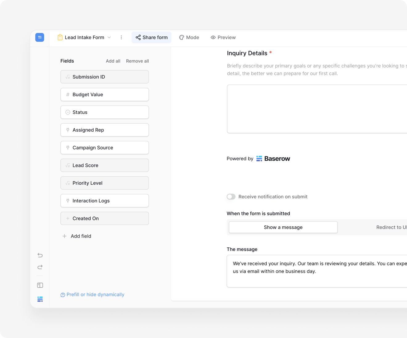 Form Builder for Structured Data Collection | Baserow