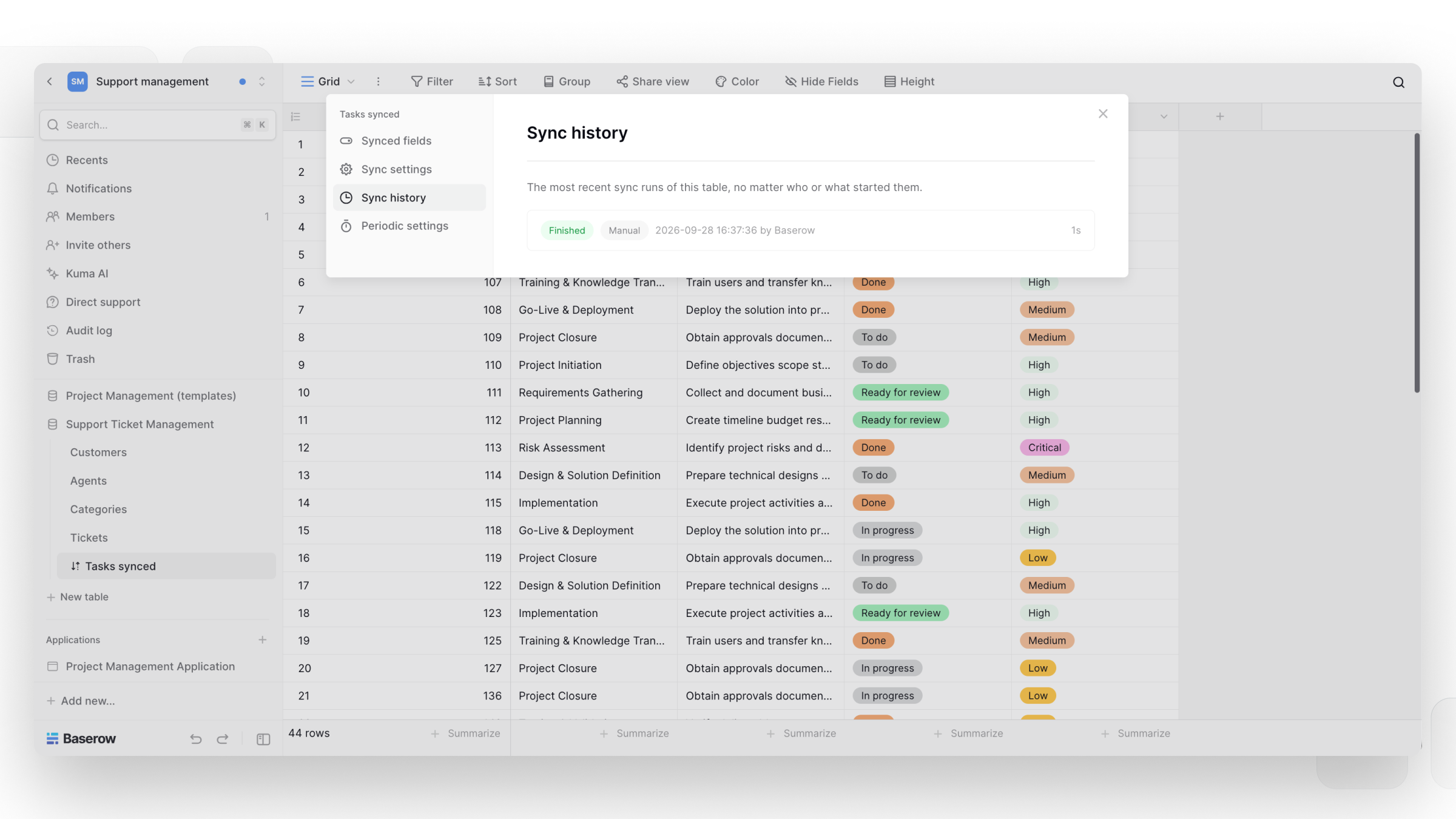 Track Data Sync history