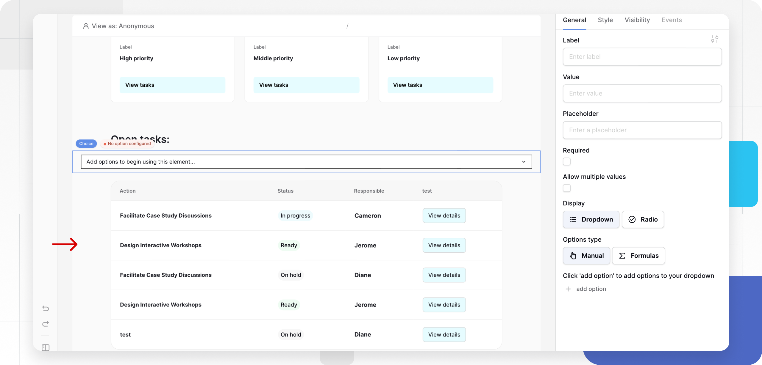 Choice element for Application Builder