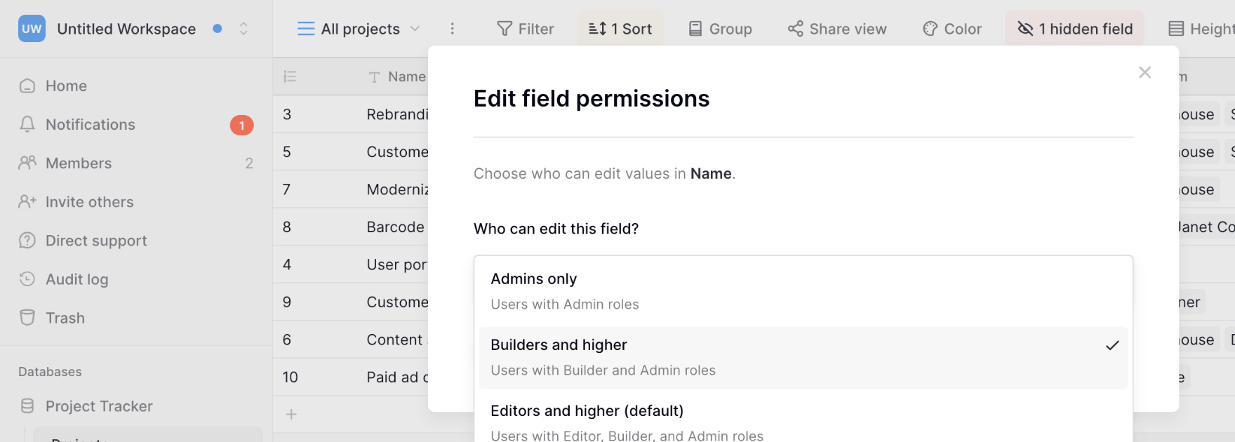 Field level permissions