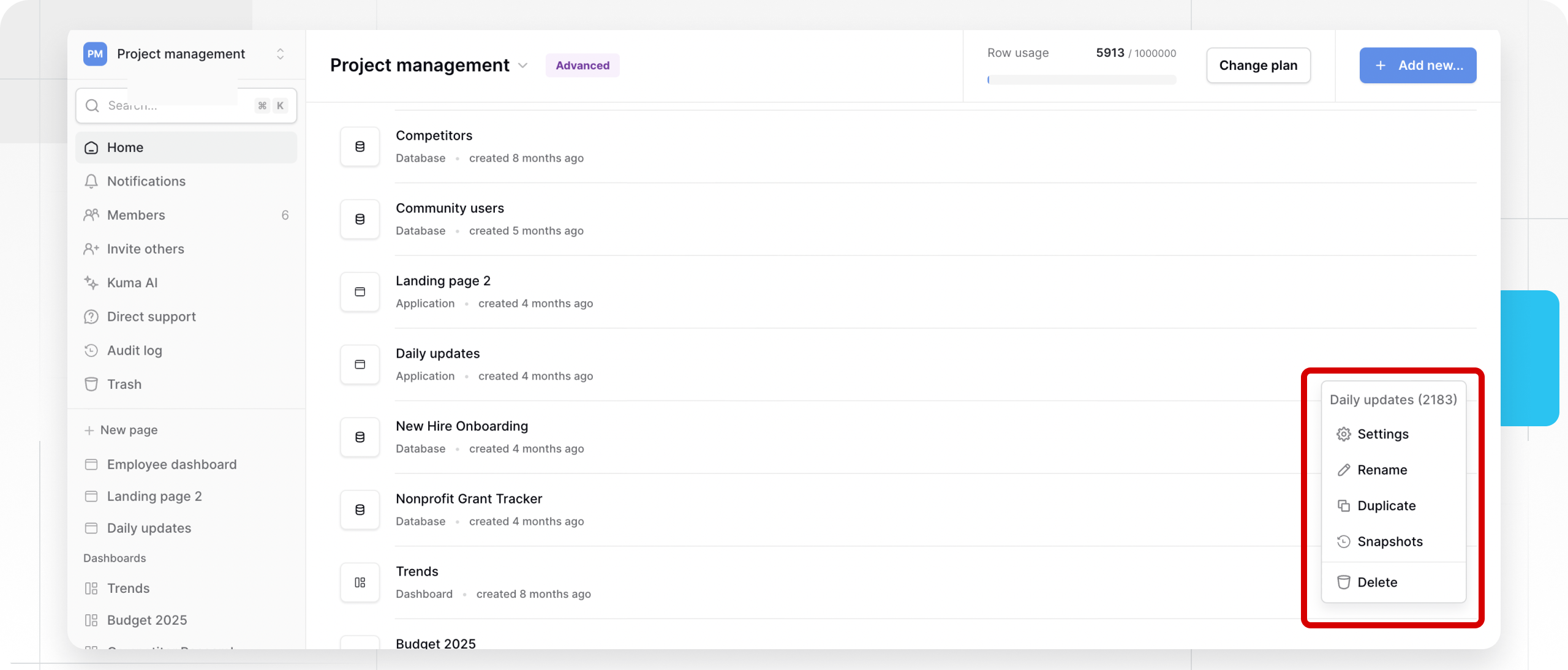 Manage and configure applications in Baserow
