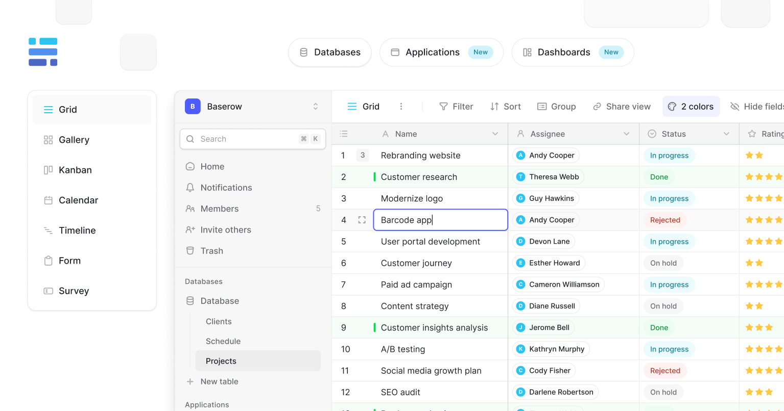 Baserow collaboration platform