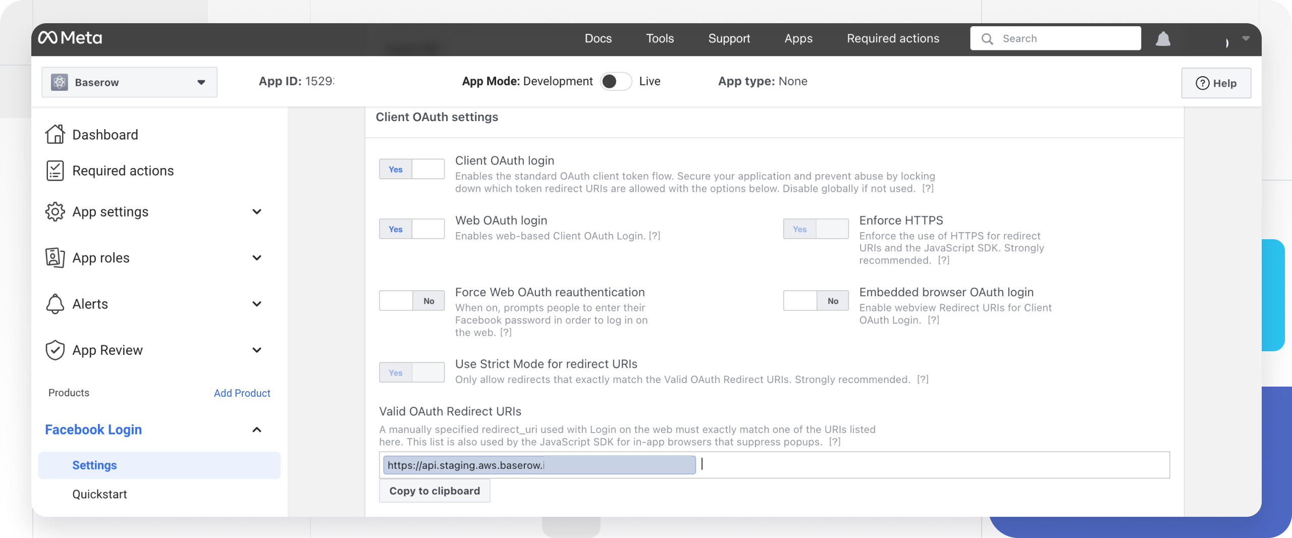 Configure Facebook Login for Baserow SSO