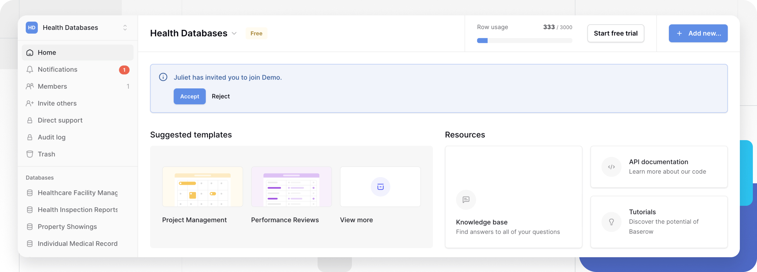 Dashboard invitation notification