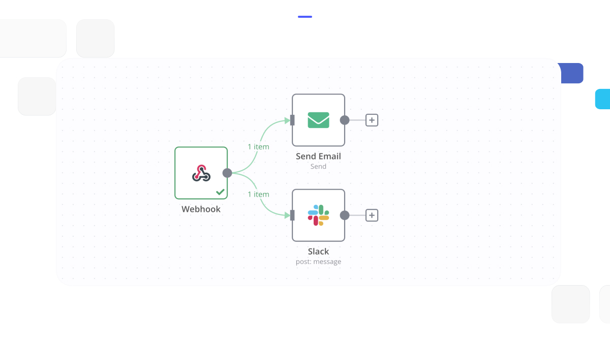 Automated workflow in n8n for applicant tracking system sending email and Slack notifications from a Baserow webhook.