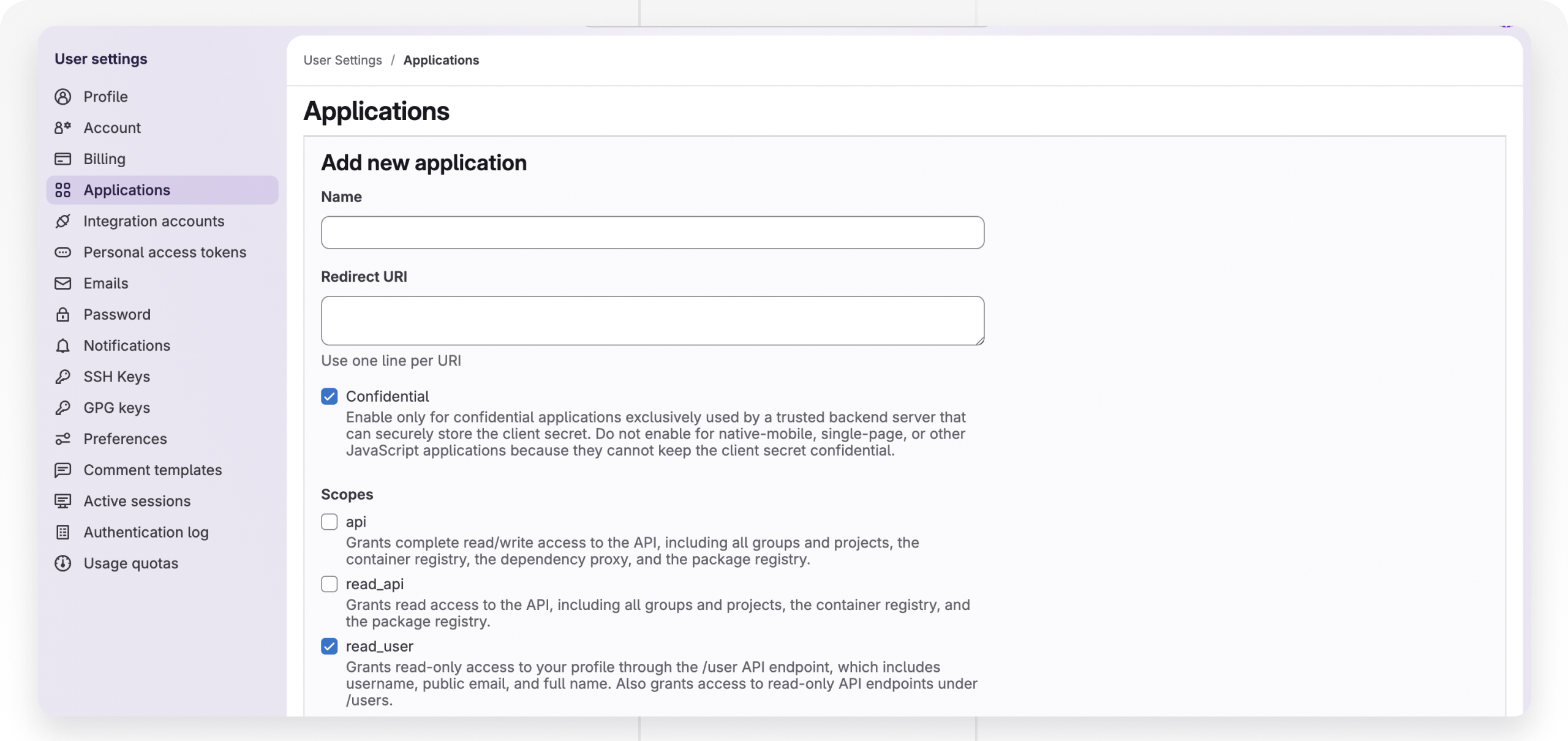 Register GitLab application for Baserow