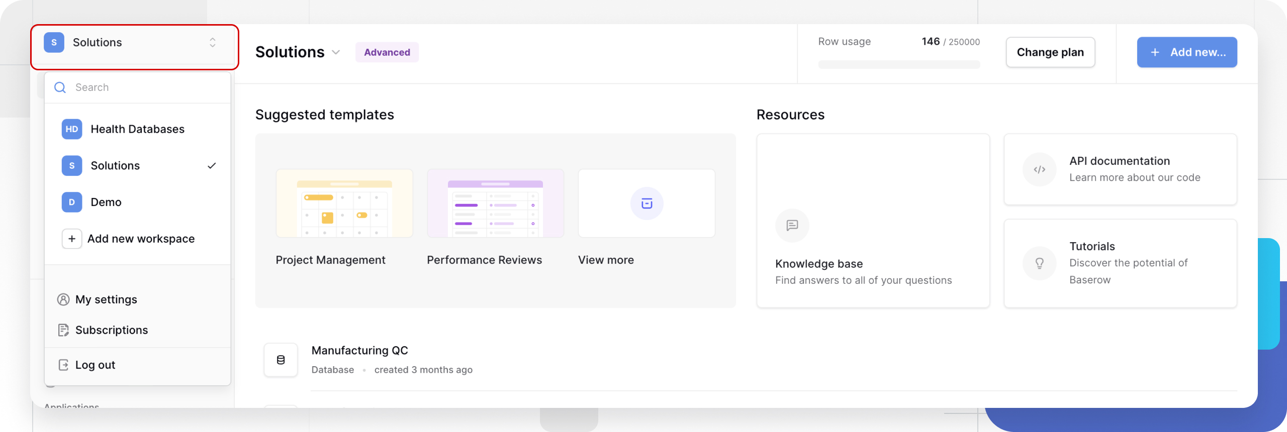 Work across multiple workspaces in Baserow