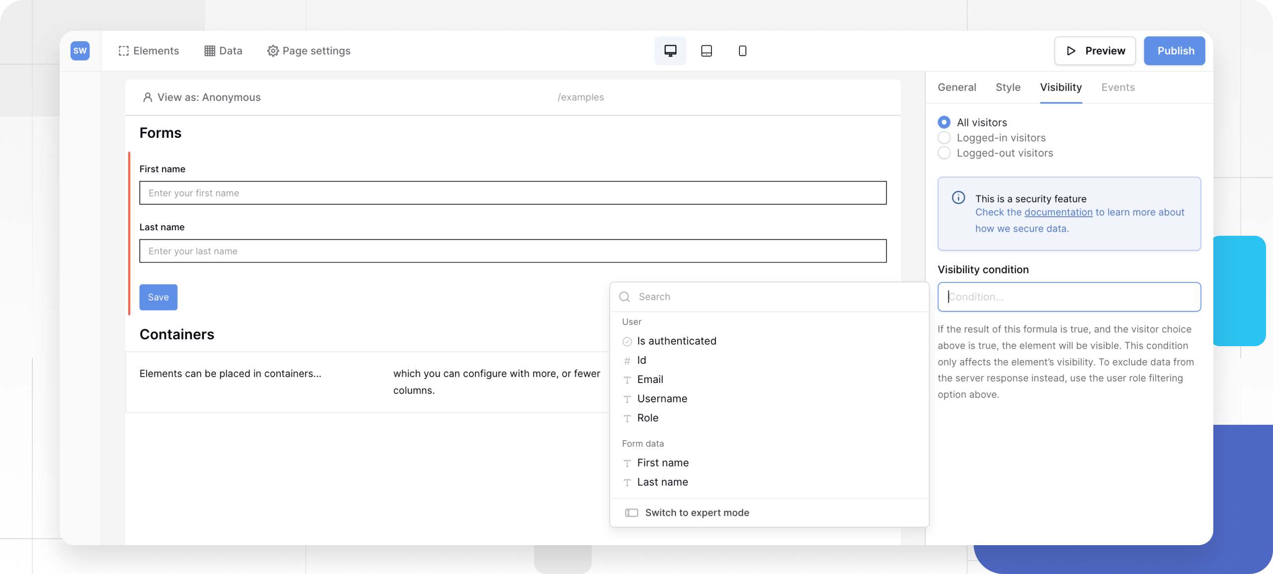 Baserow Visibility tab and its location on the right-side panel