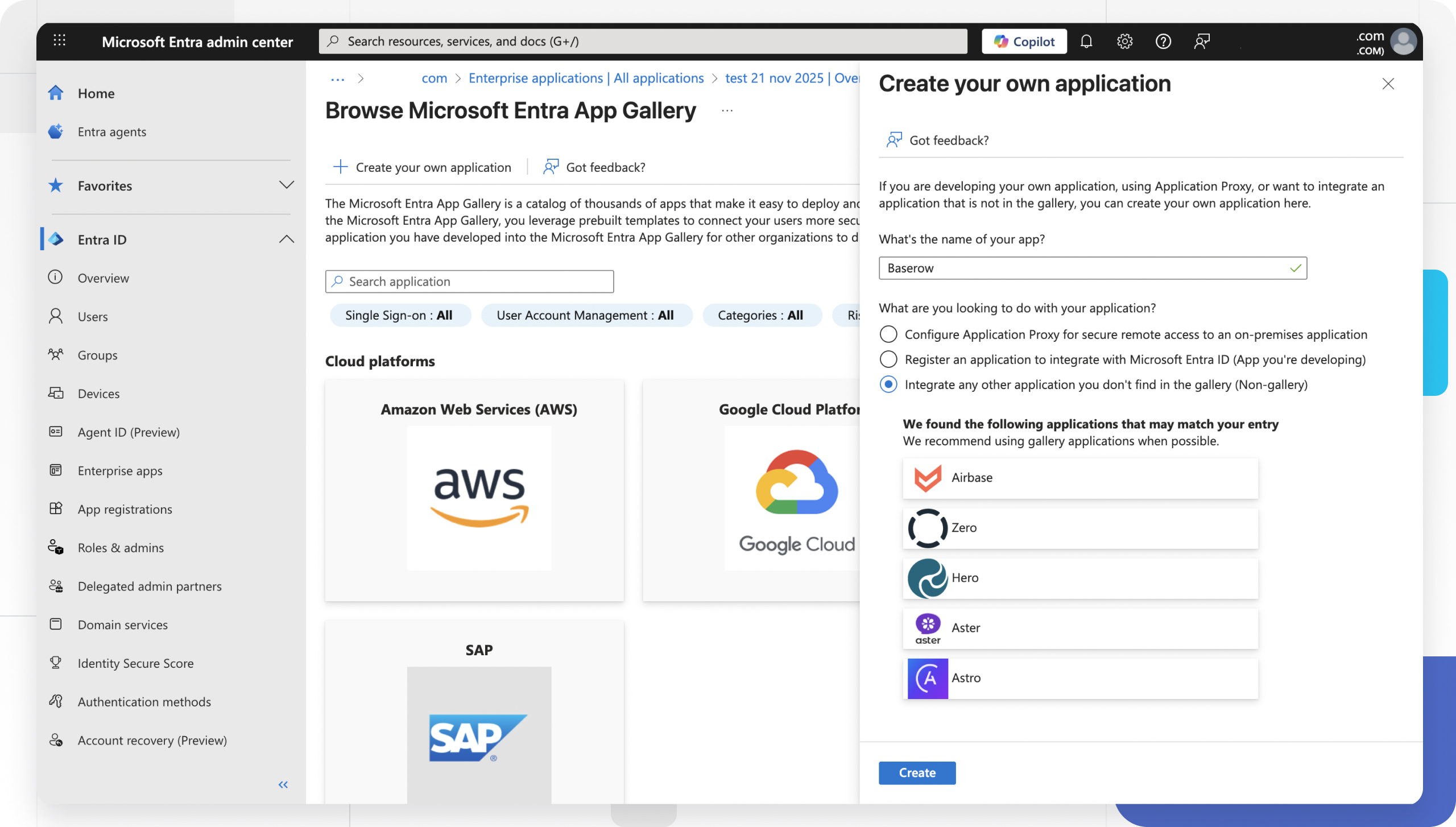 Create the Azure Application for Baserow SSO