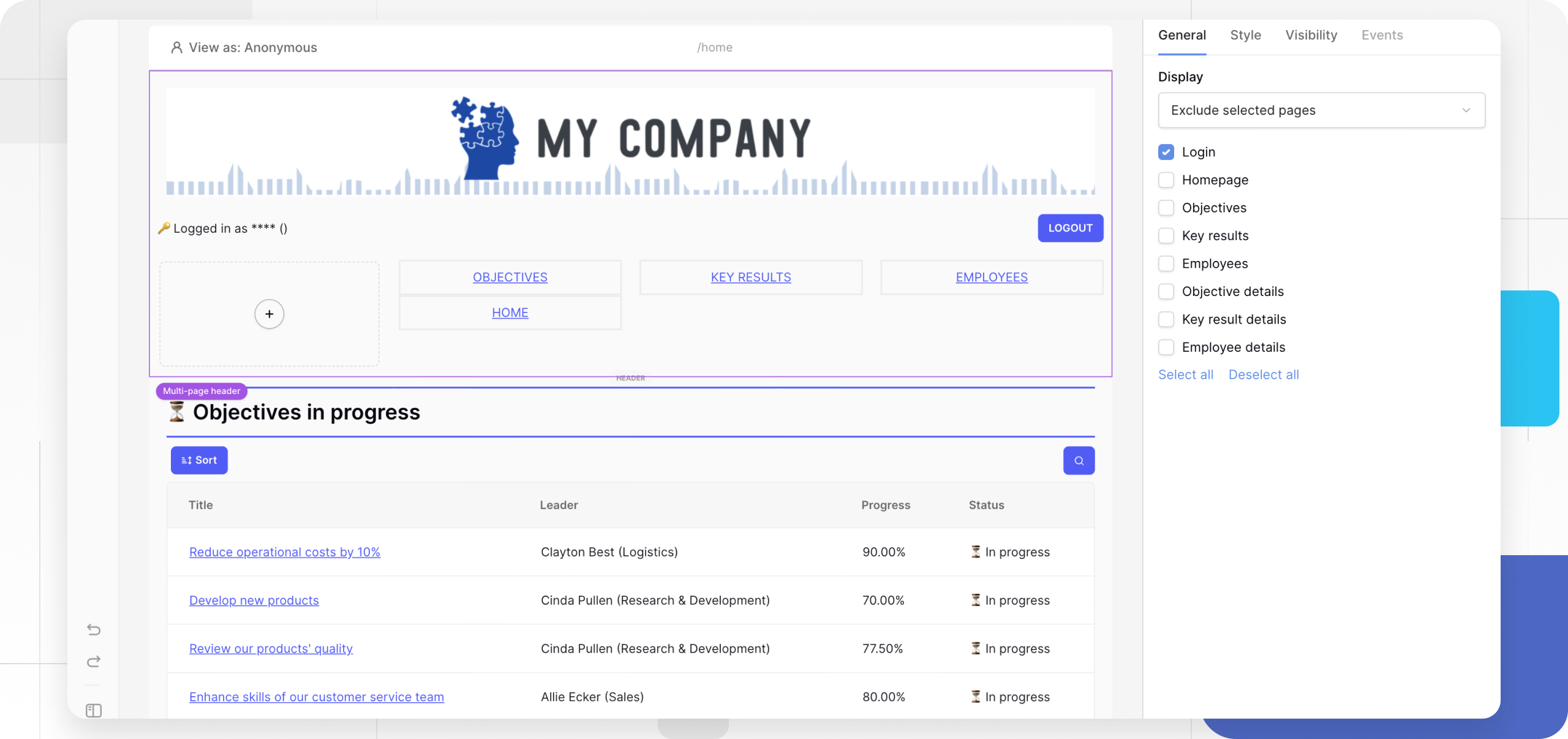 Image: Baserow multipage header and footer