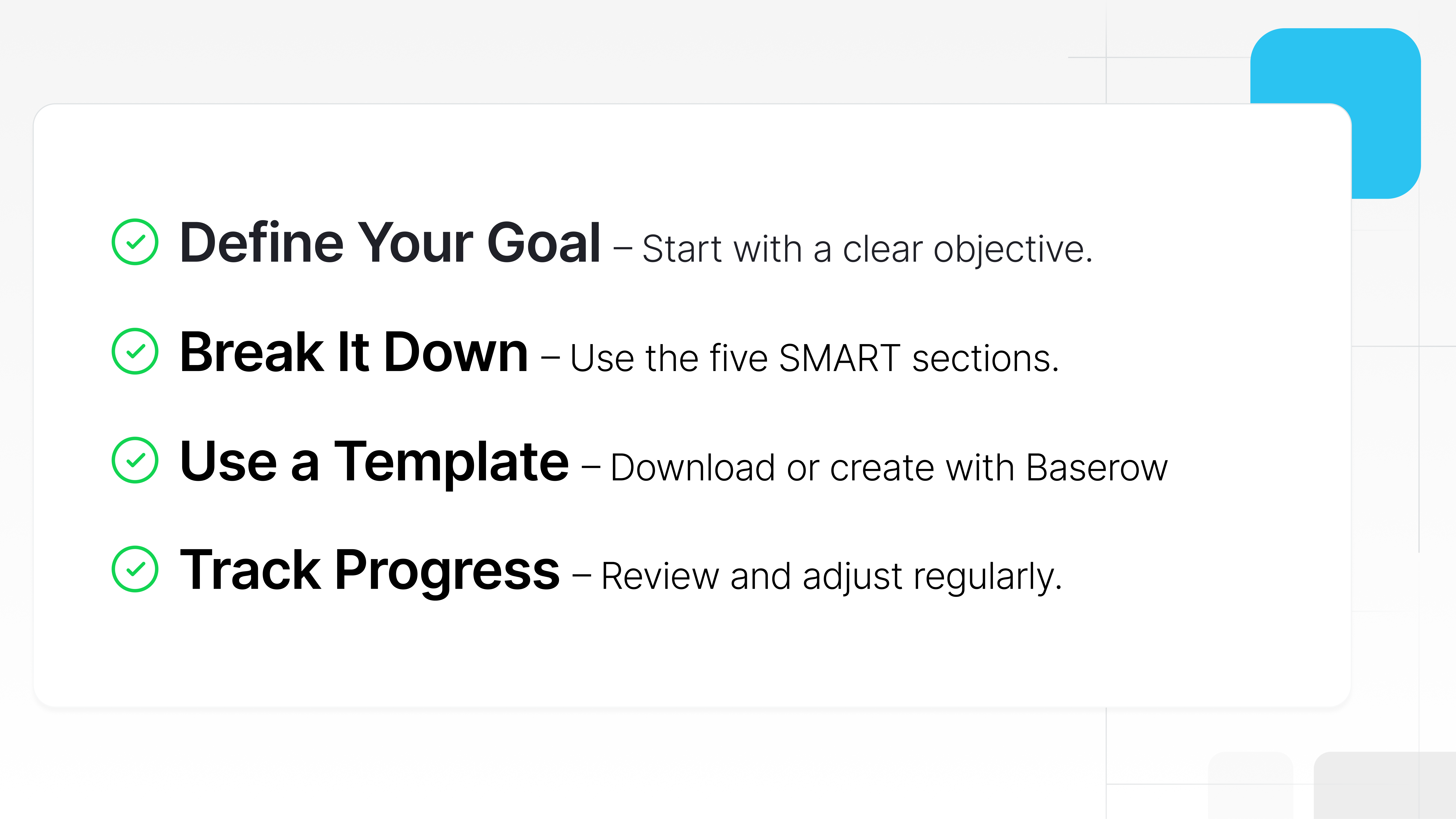 how to create a SMART goal worksheet with Baserow