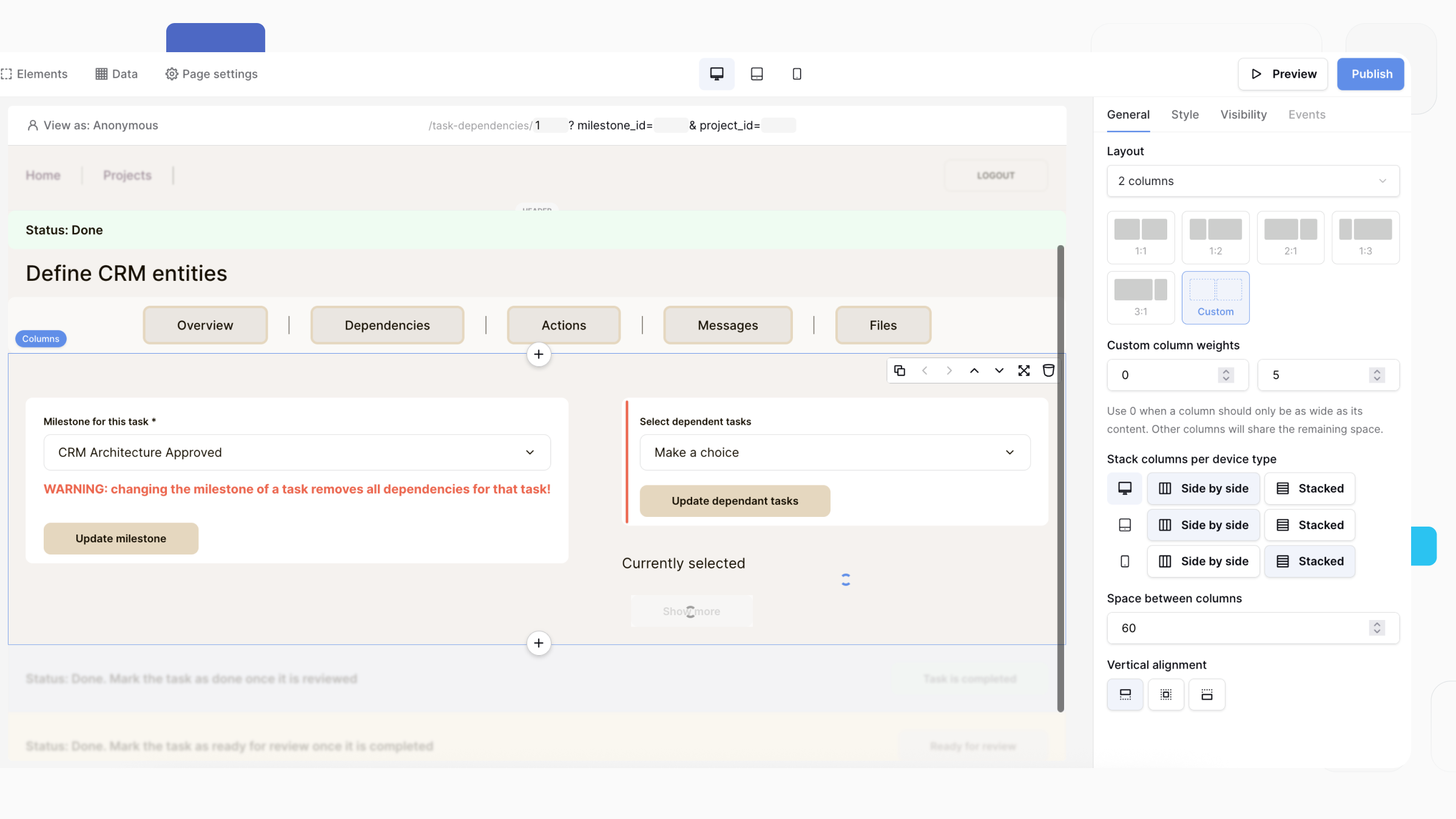 Column layouts in Apllication Builder