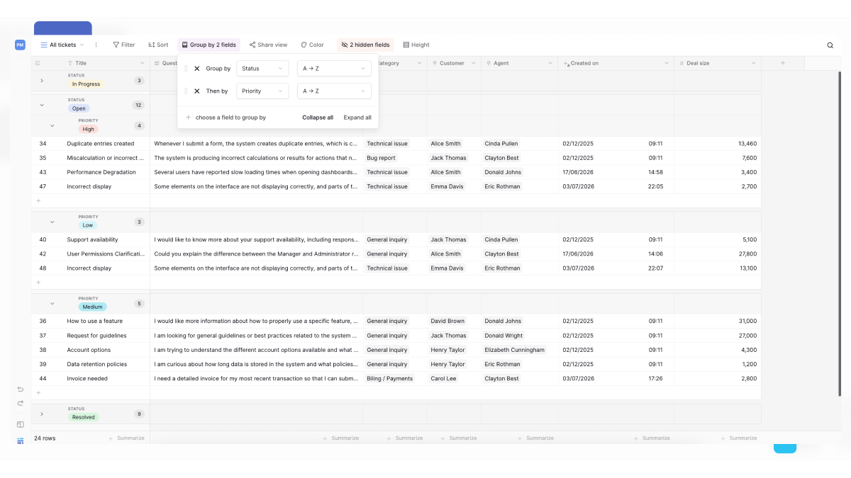 Grouped rows in Baserow Grid View