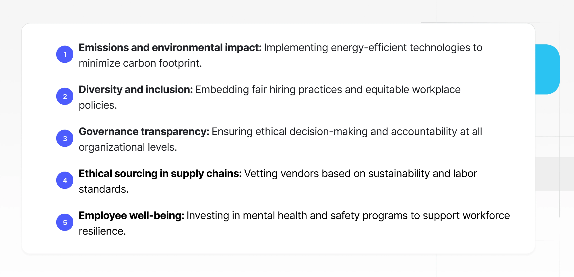 Baserow dashboard displaying a categorized table of sustainable development goals with icons, ESG categories (Social, Environmental, Governance), descriptions, and aligned ESG targets such as water consumption, employee diversity, and carbon emissions