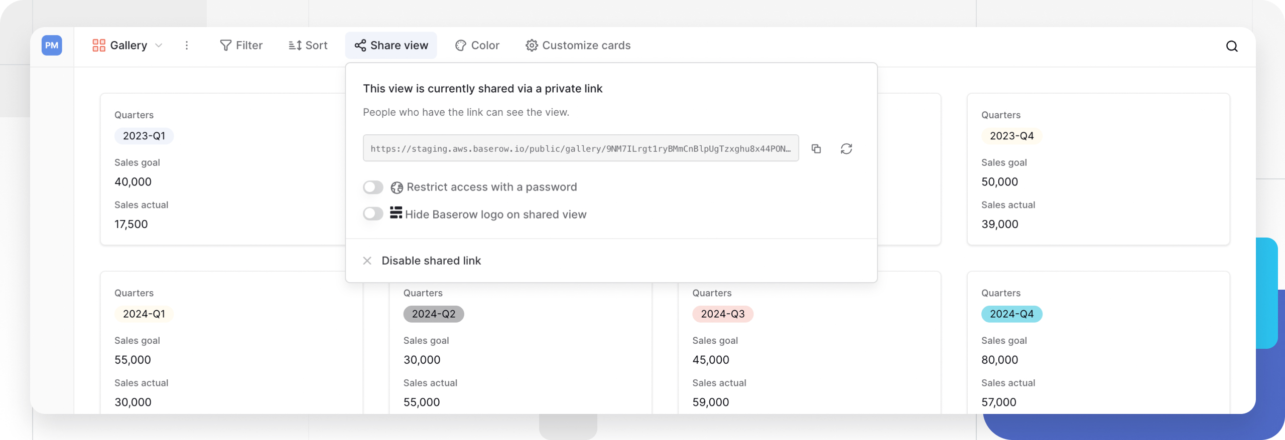 Share view options in Baserow