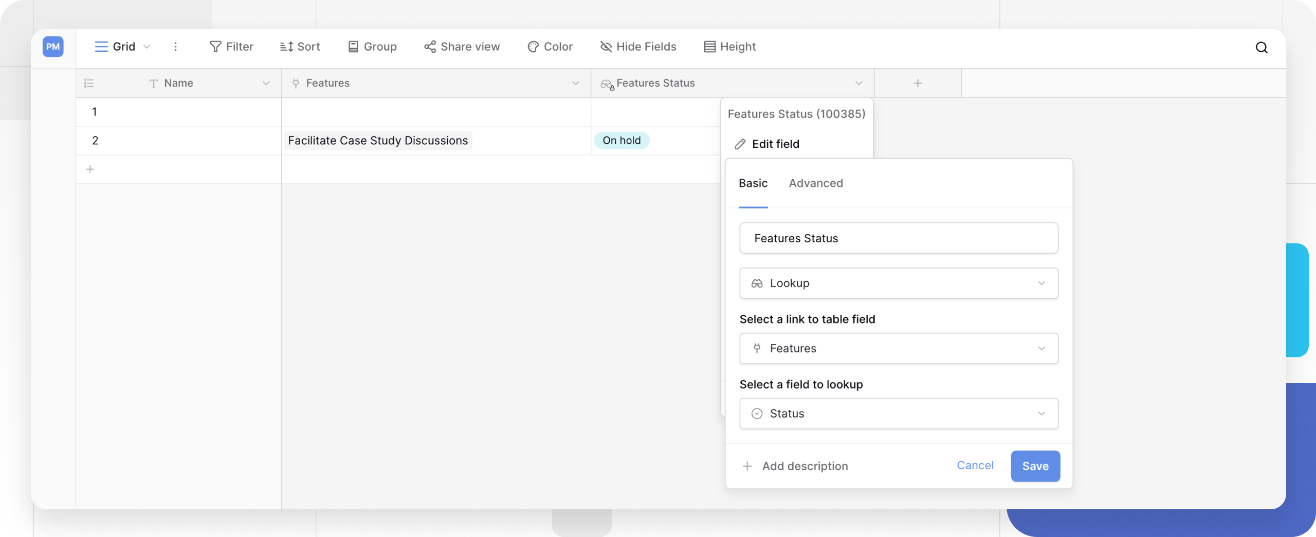 Creating a Lookup field in Baserow