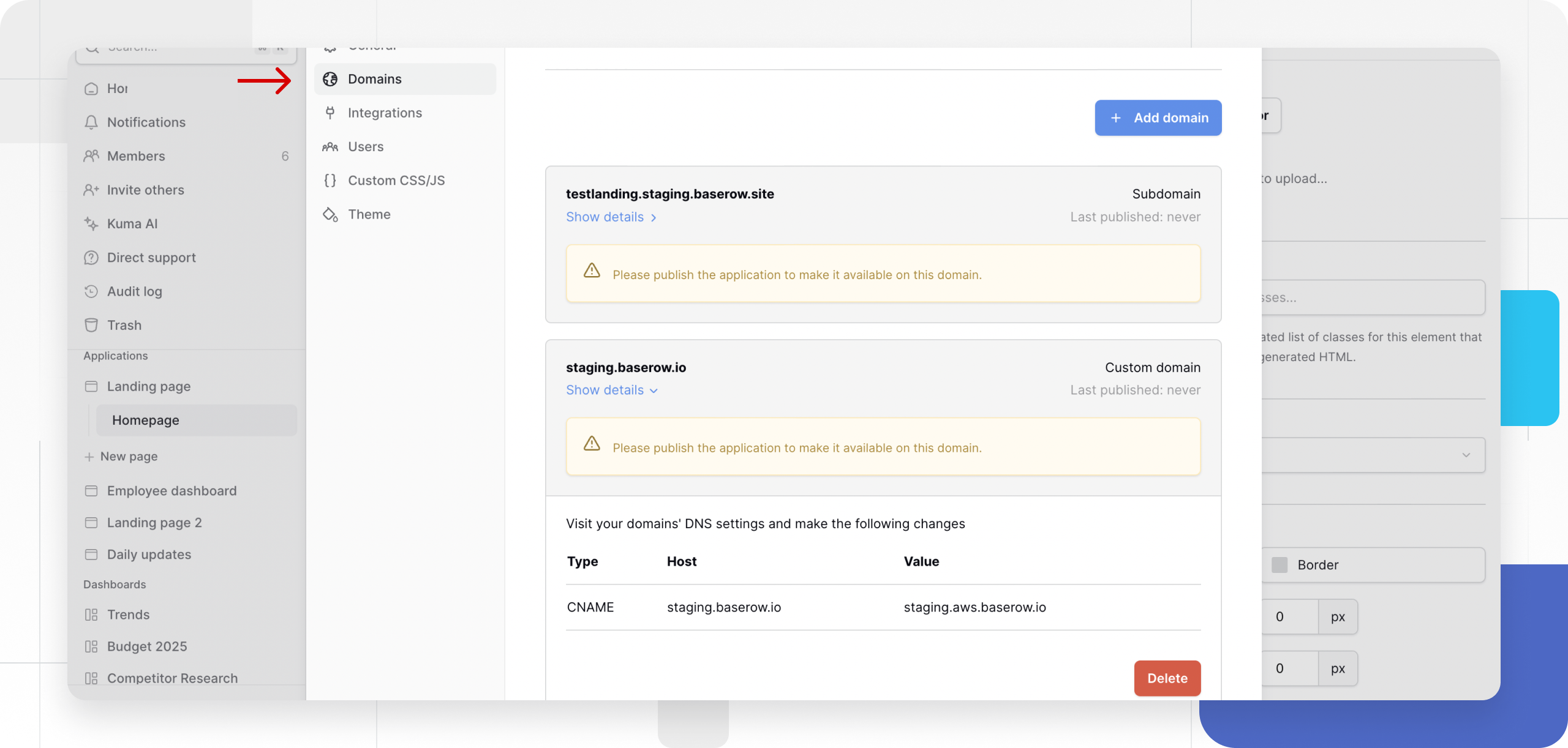 Update the DNS for a custom domain