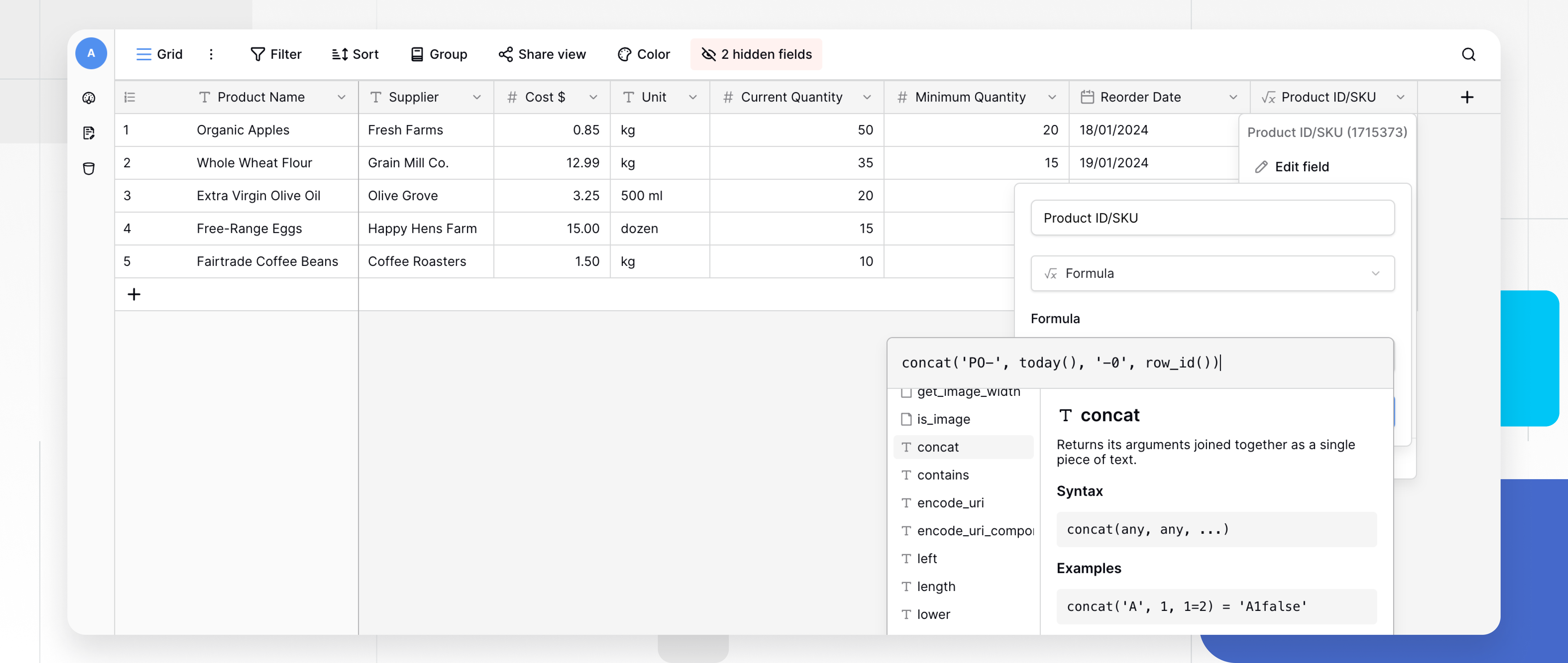 Spreadsheet Formulas in Baserow