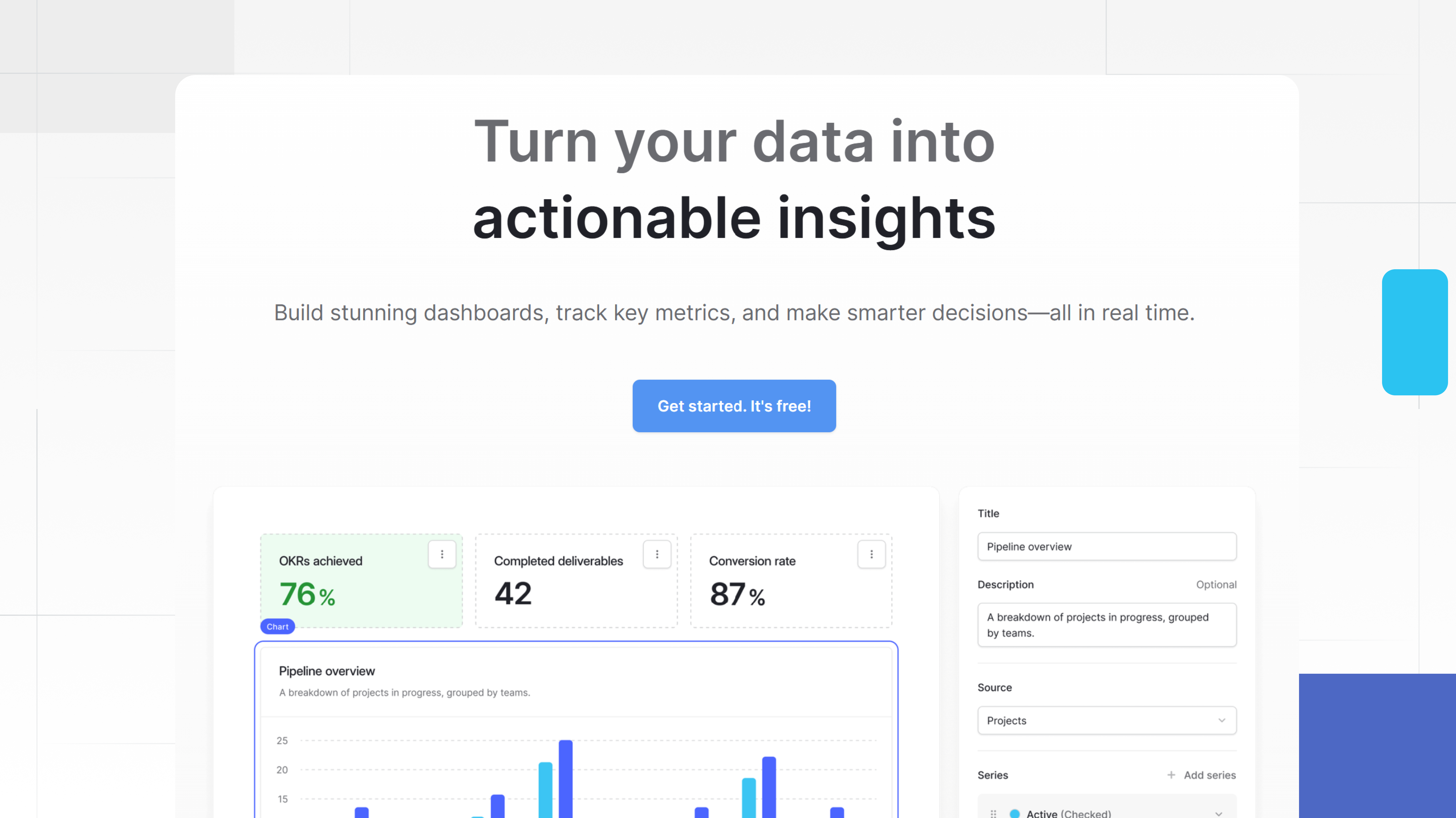 Baserow interface showcasing the dashboard creation to turn data into actionable insights.