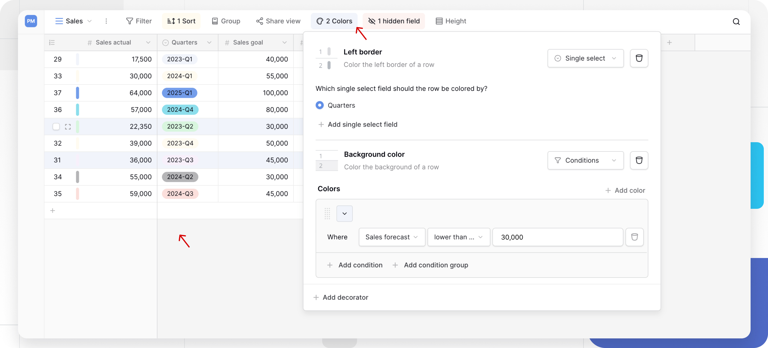 image Row coloring in Baserow Grid View