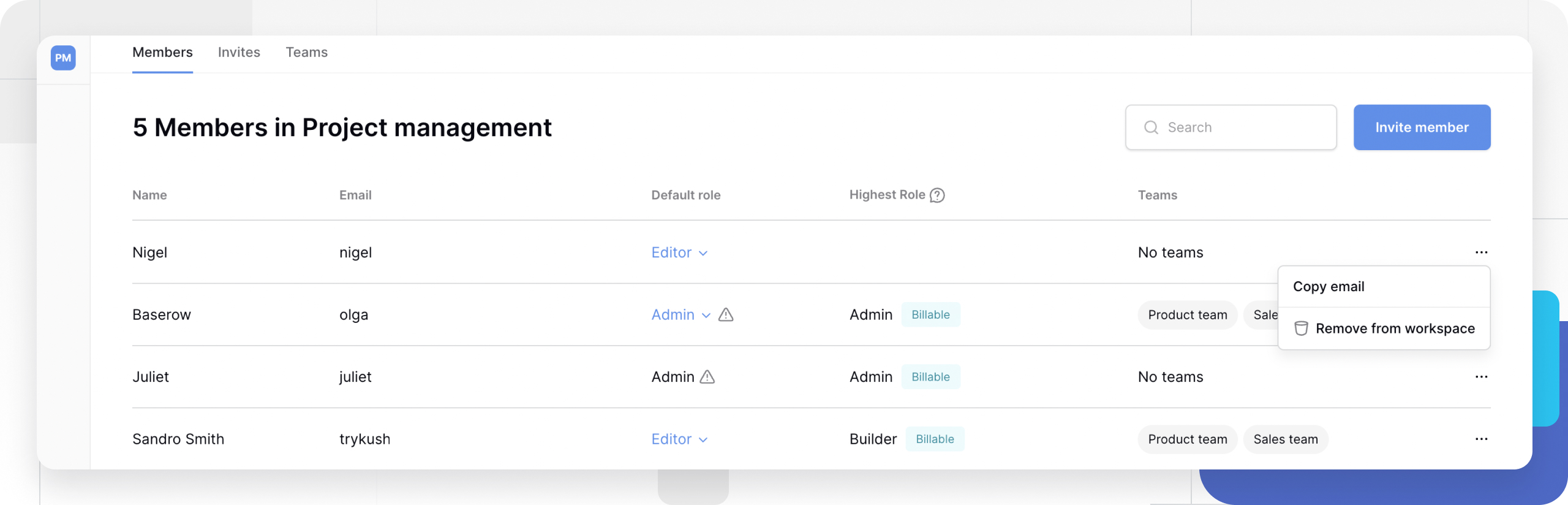 Remove member interface in Baserow