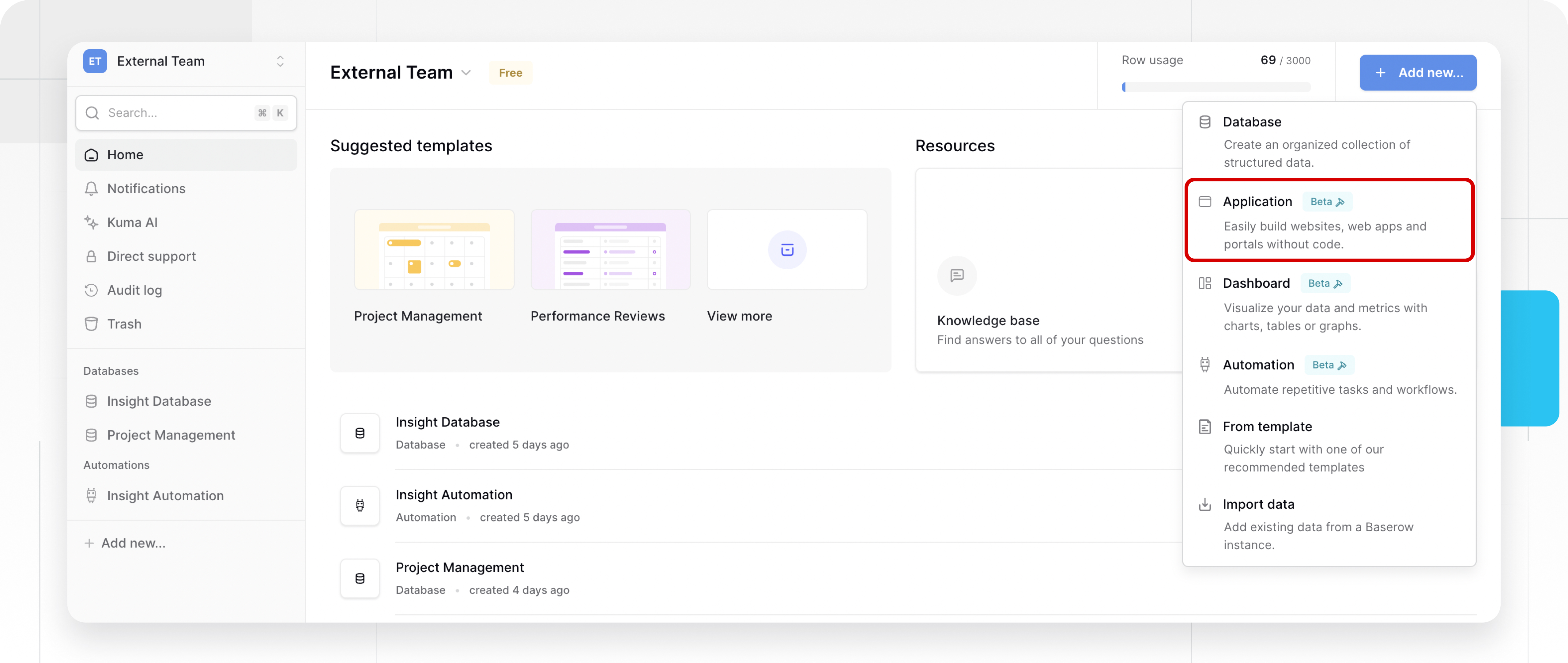 Adding a new application