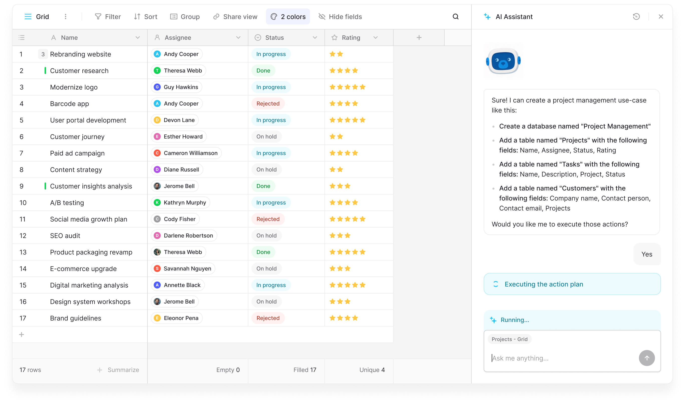 The AI Assistant analyzes your current view to provide high-level insights, summaries, and data cleaning suggestions.