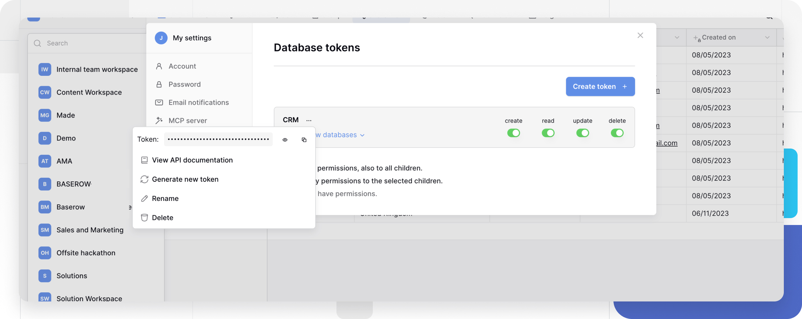 Regenerate database token