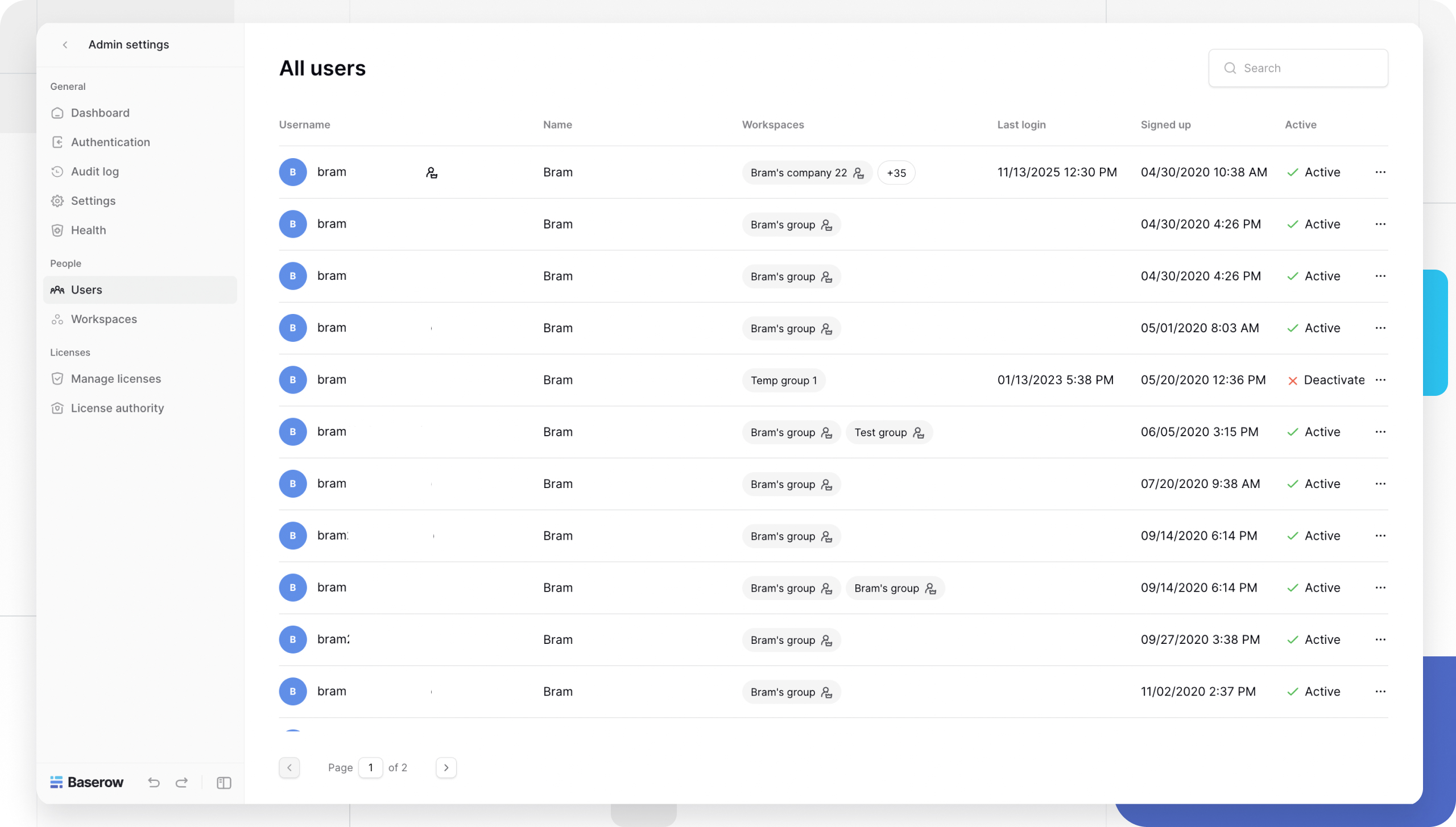 Manage Users (Admin Panel) Baserow