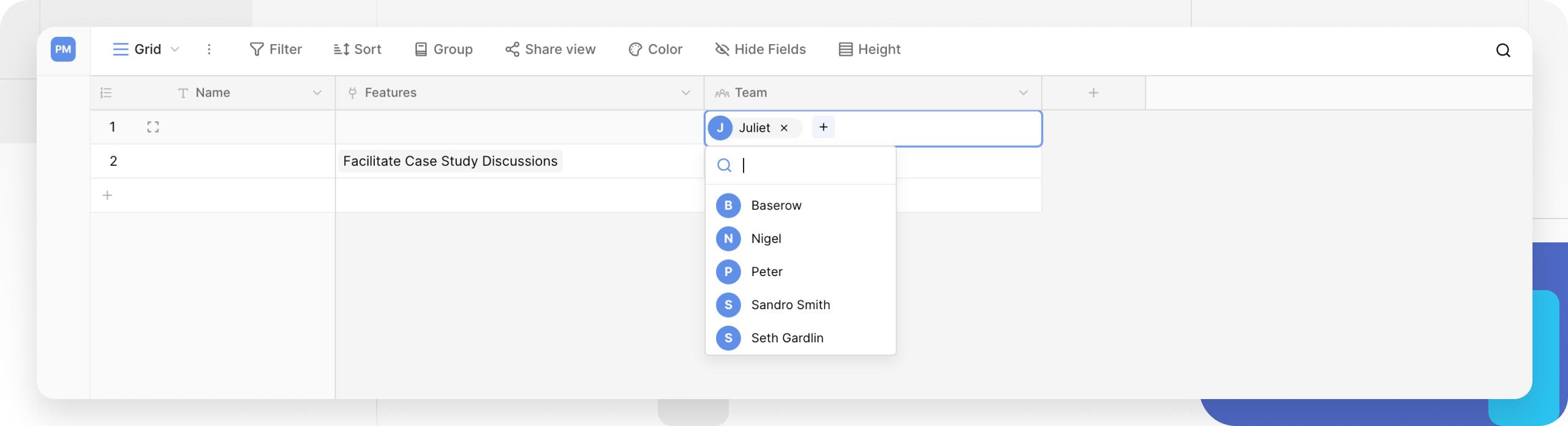 Assigning a user to a Collaborator field cell