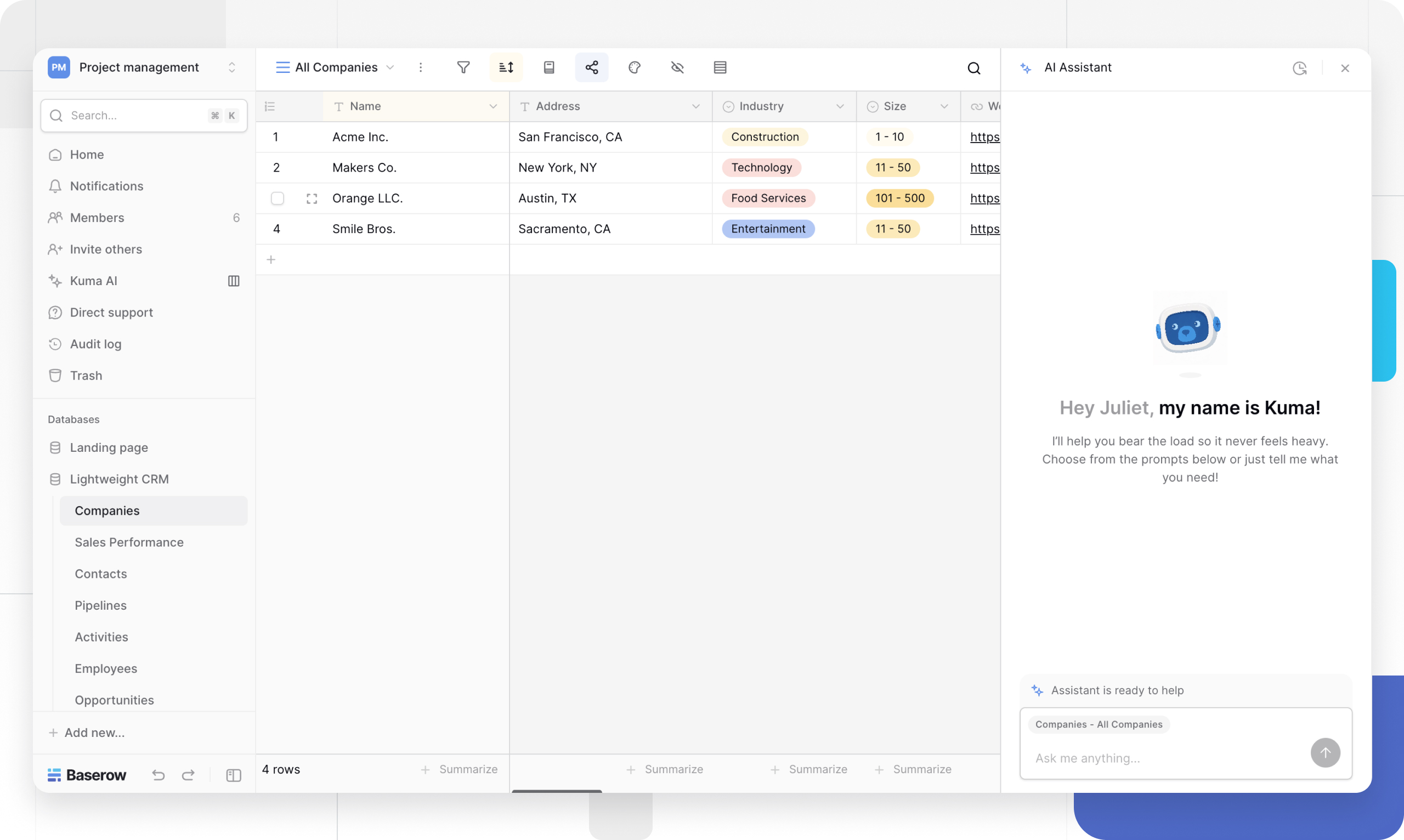 Meet Kuma, your Baserow AI assistant