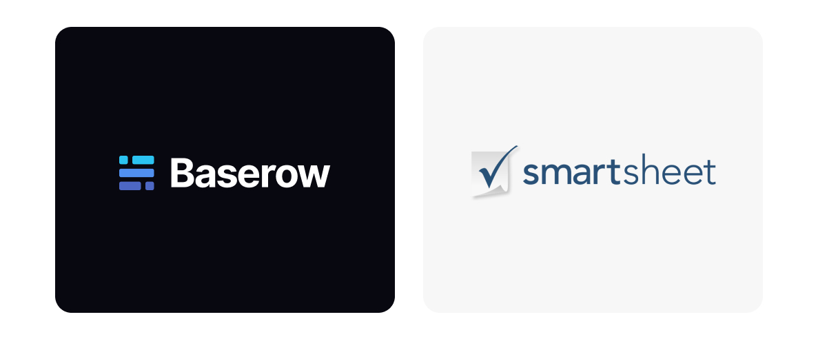 Logos of Baserow and Smartsheet side by side, representing a comparison between the two project management and database platforms.