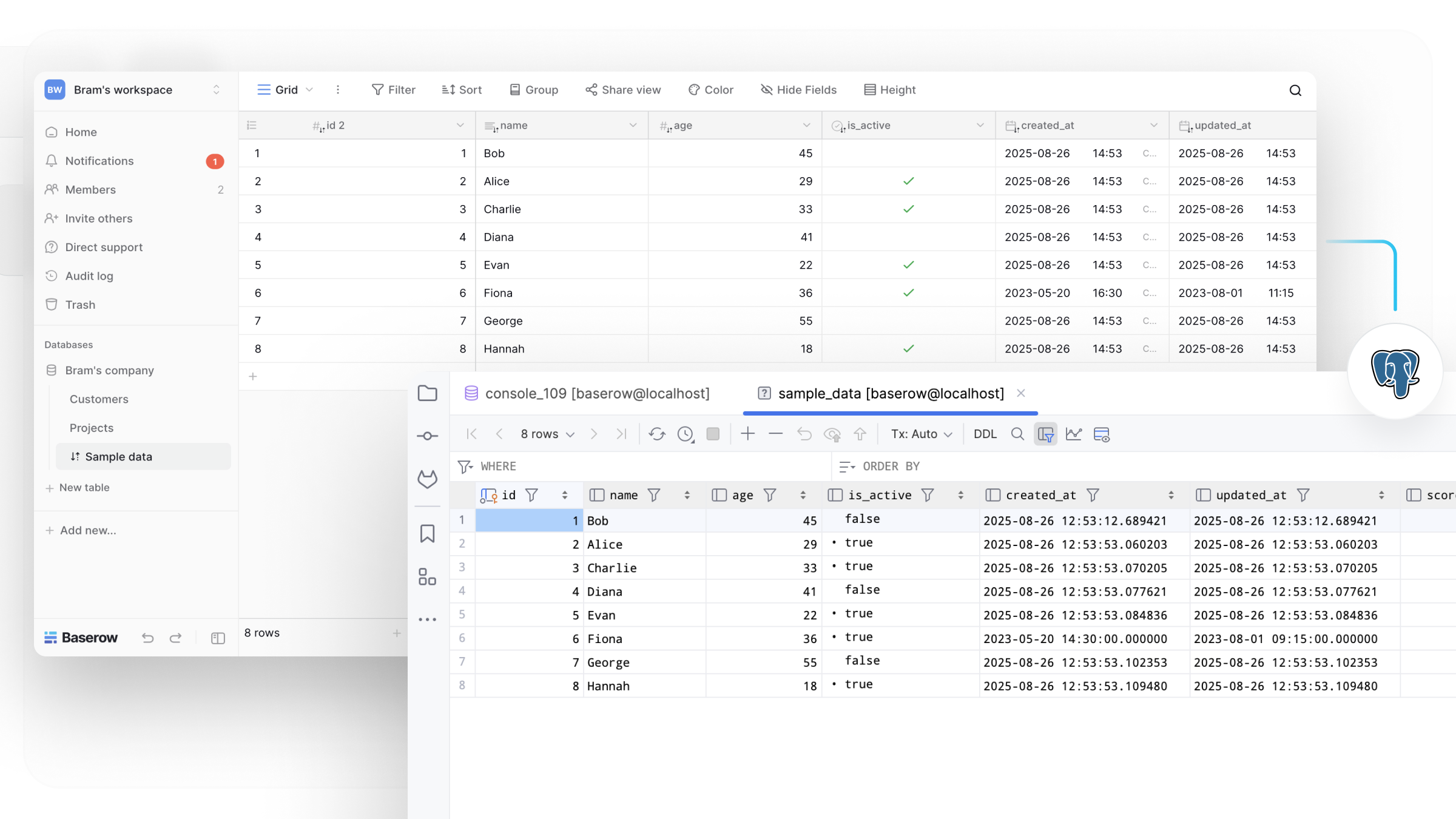 Two-way data sync with PostgreSQL