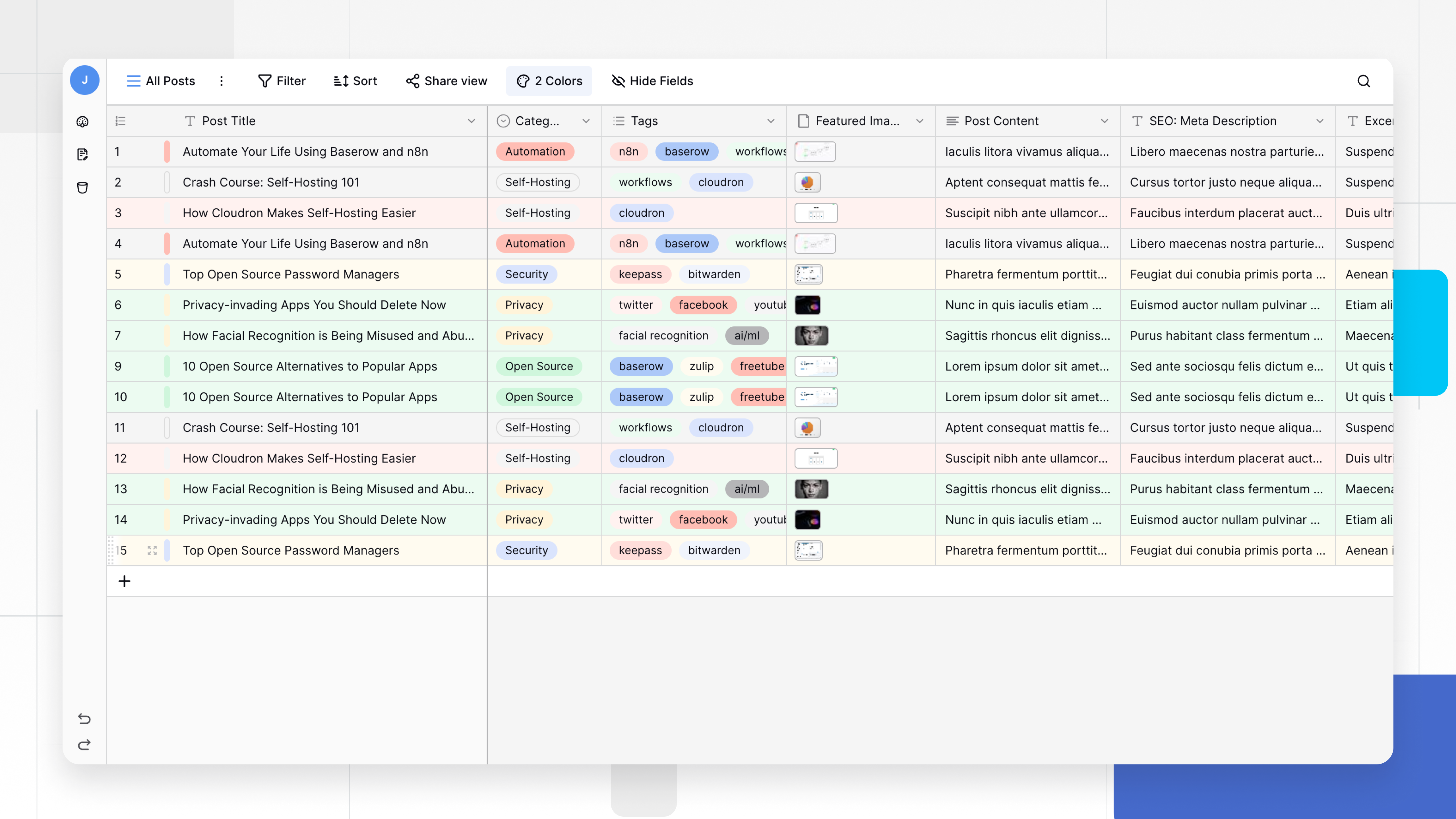 Baserow blog post template