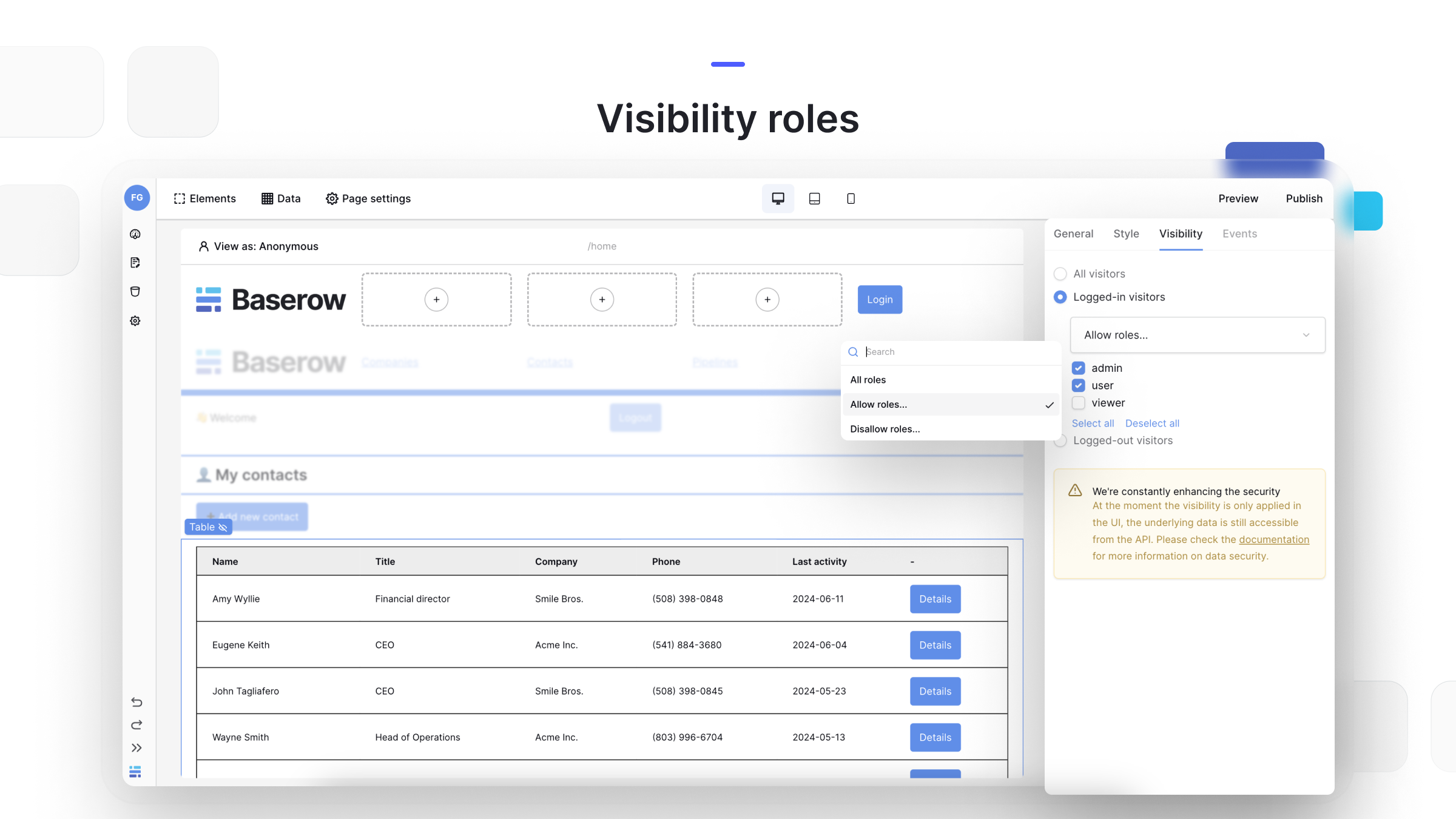 Visibility roles for Application Builder 