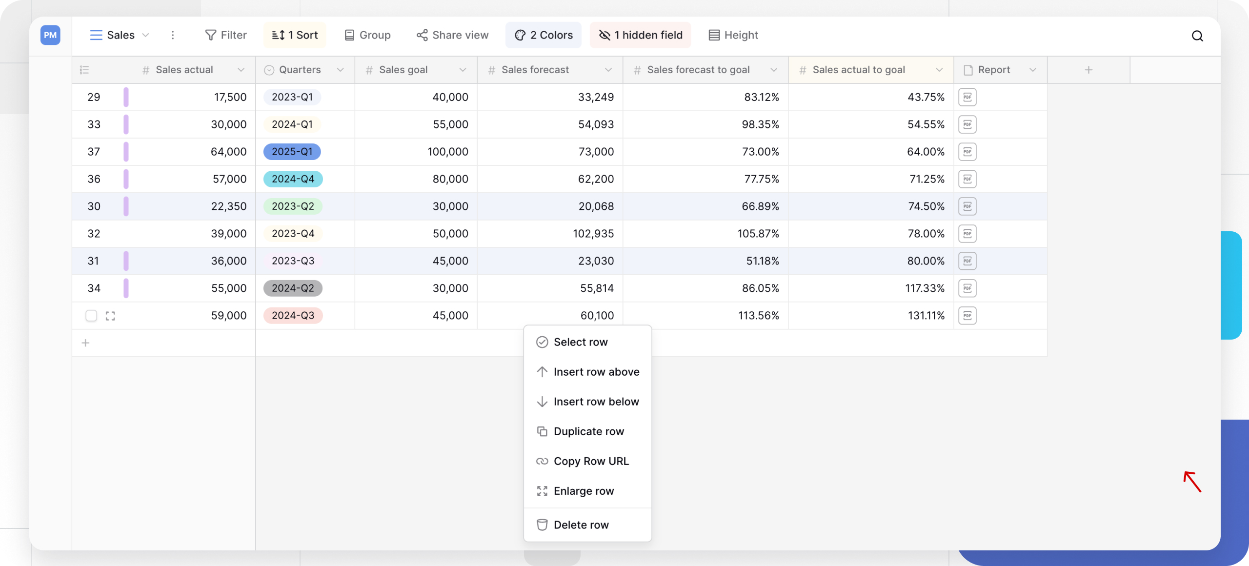 Creating a new row in Baserow image
