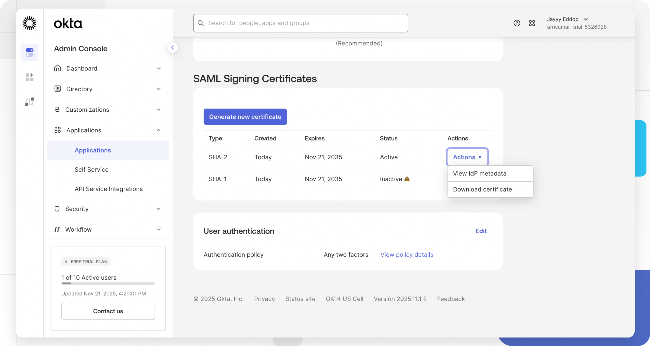 SAML Signing Certificates in Baserow