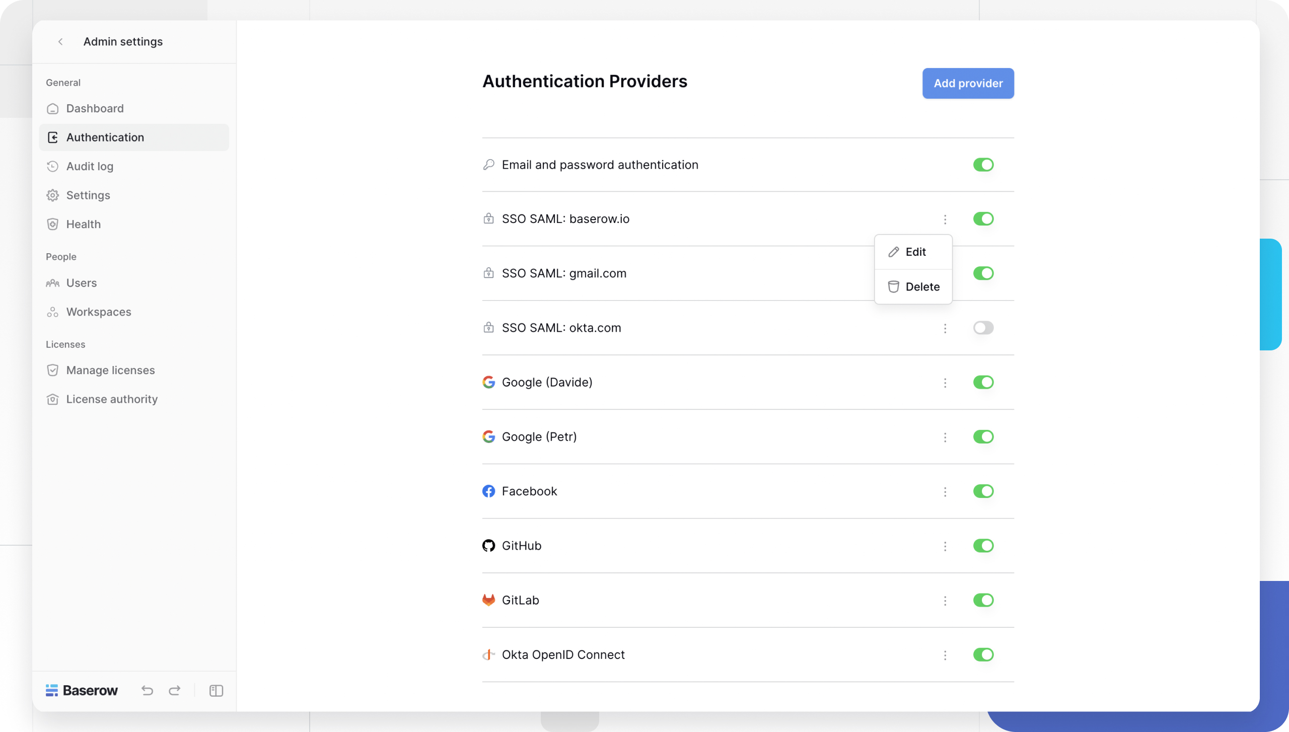 Baserow Authentication Providers