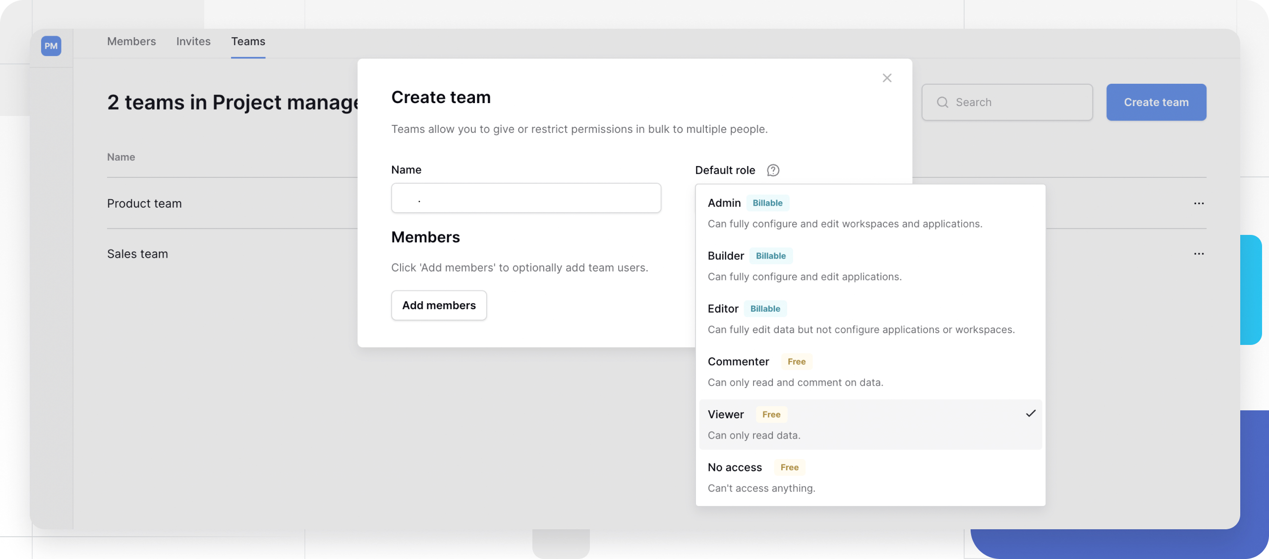 Create team in baserow