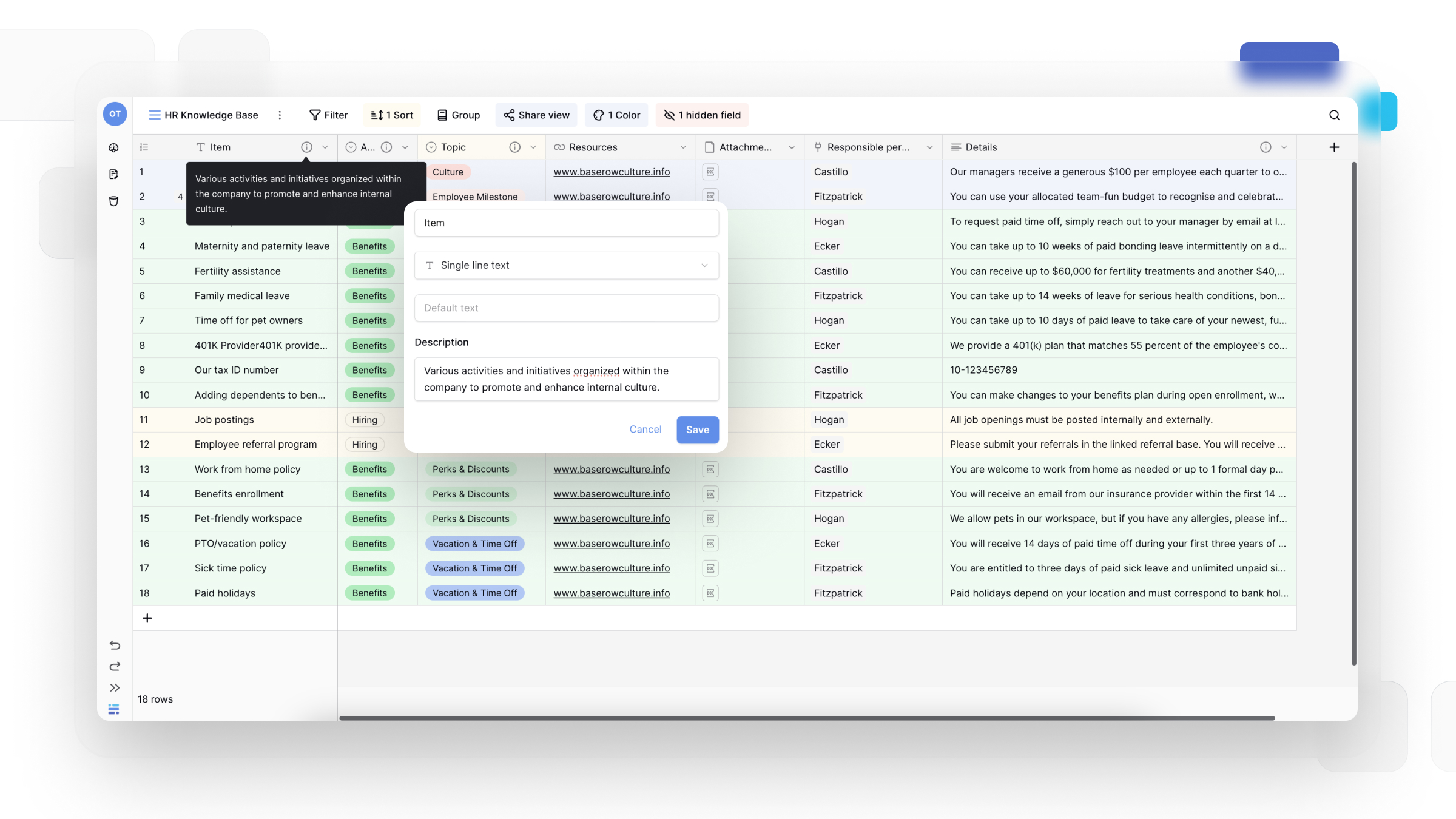 How to add field descriptions image in Baserow