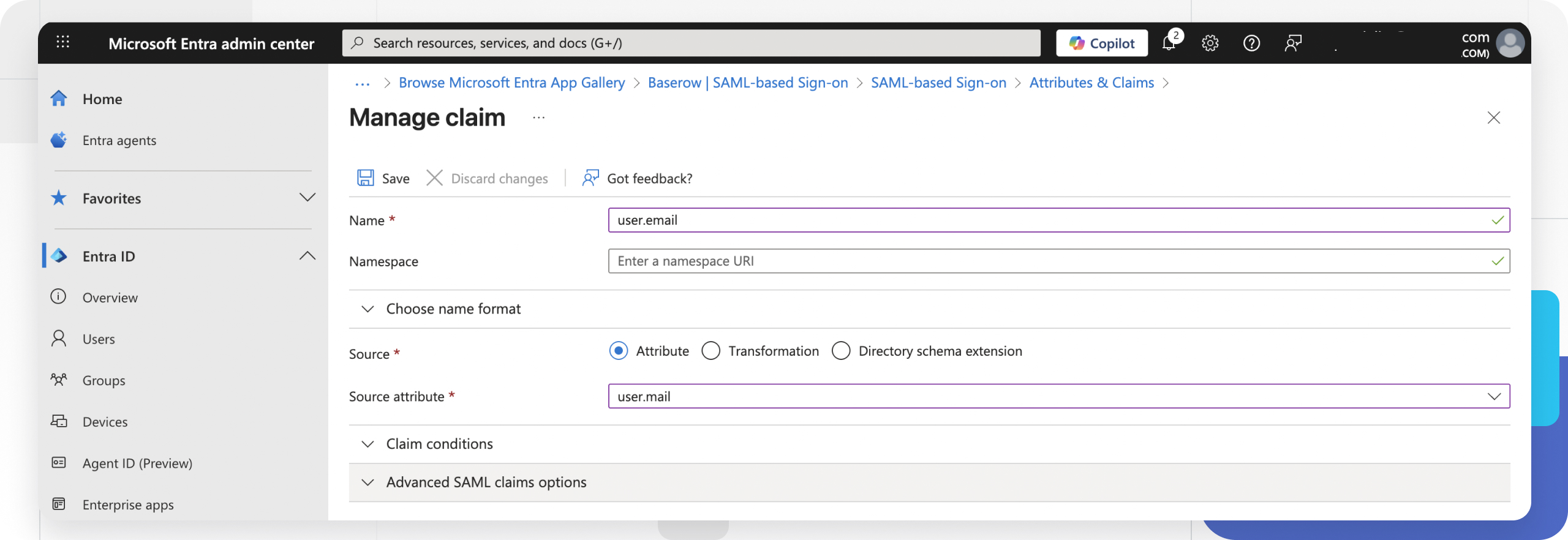 Configure attributes & claims