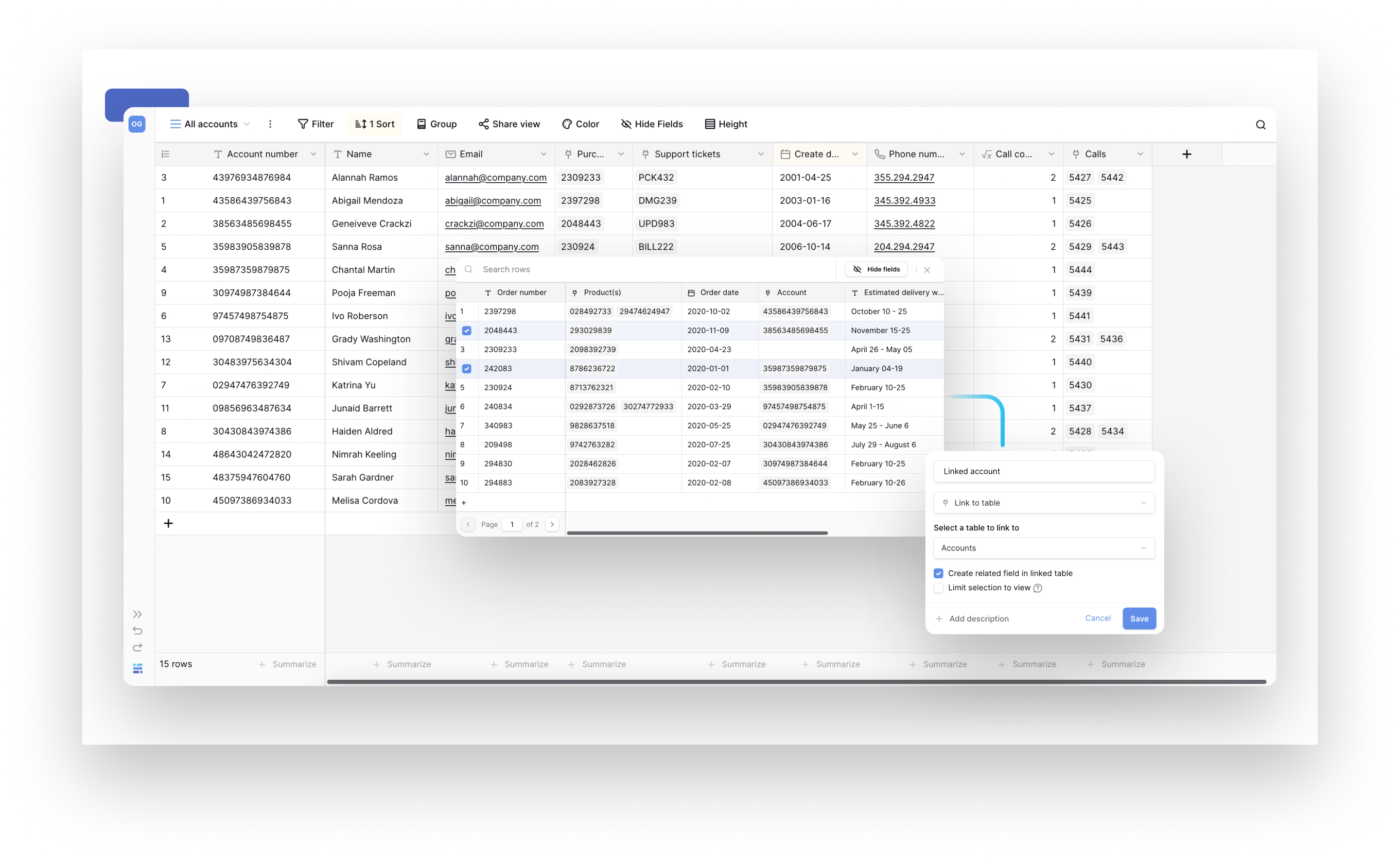 Fields and rows in Baserow Grid View