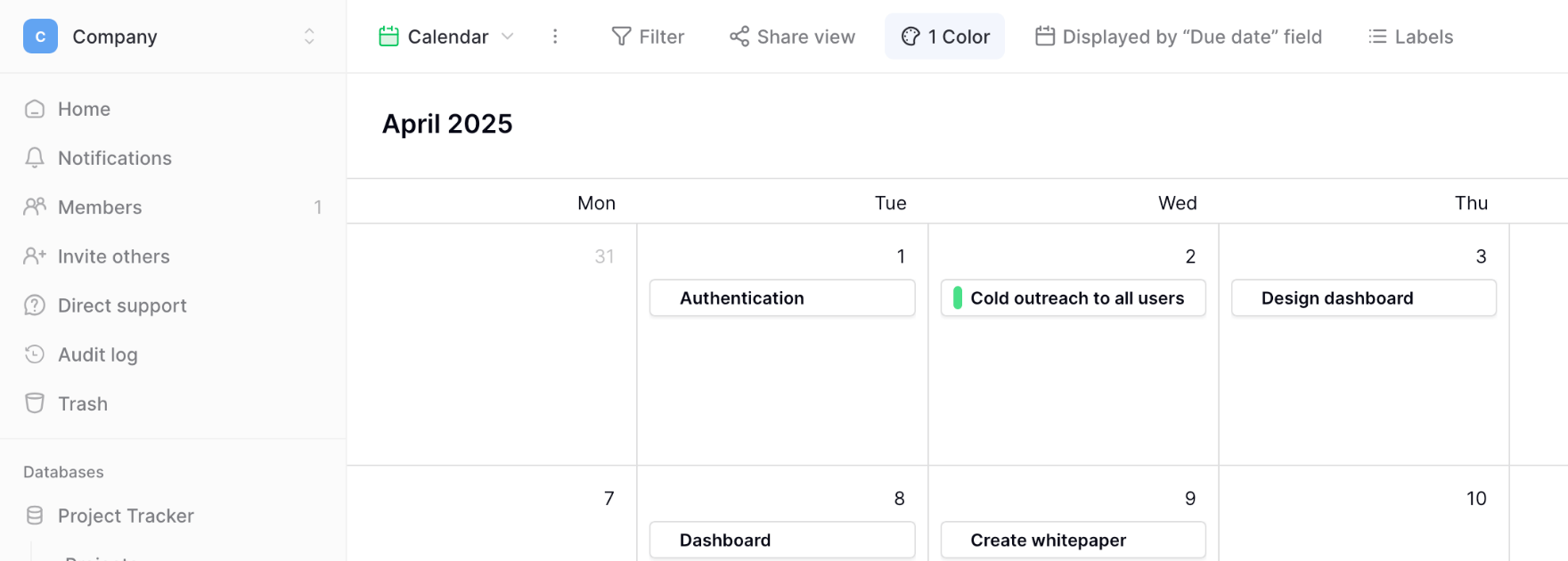 Calendar view management options
