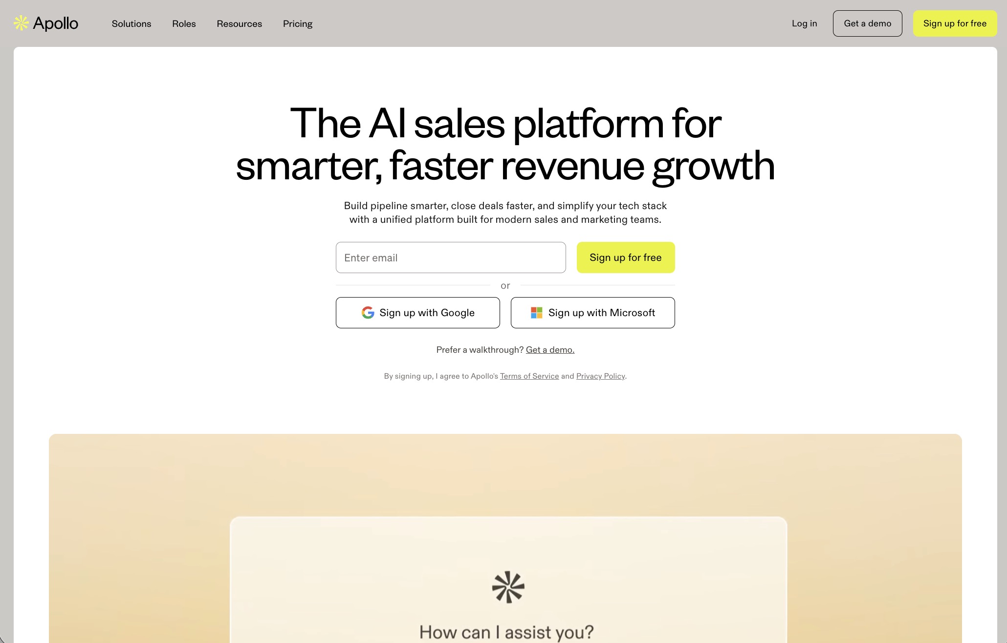 Screenshot of the landing page of Apollo