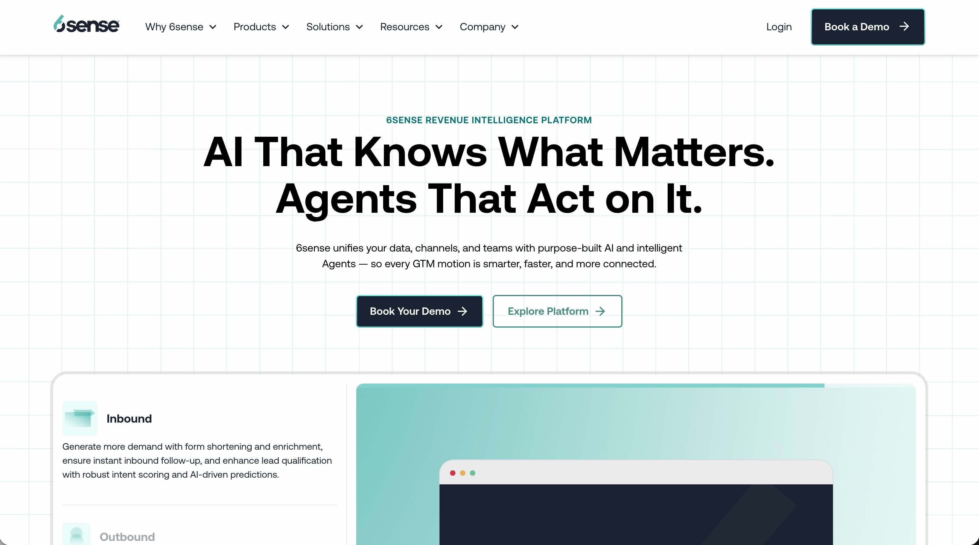 A screenshot of the landing page for 6sense.