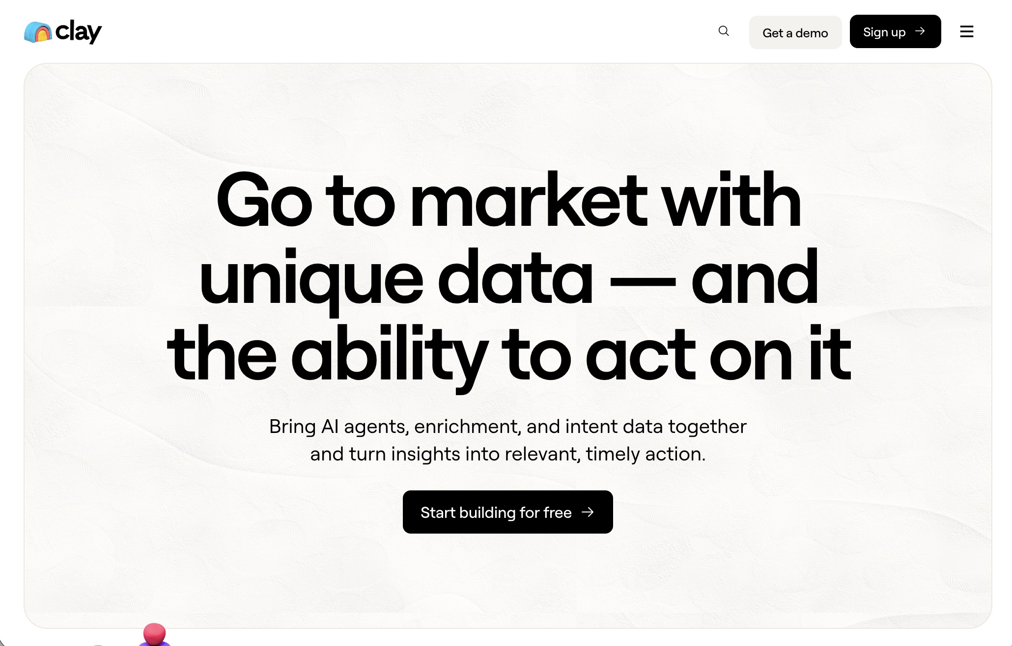 Screenshot of the landing page of Clay