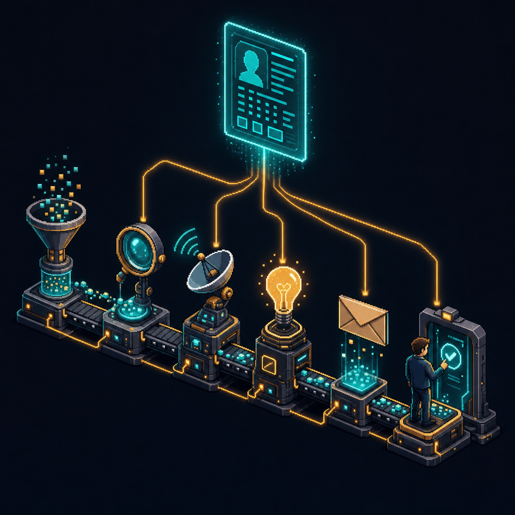 The route every lead follows: from signal to approved message.